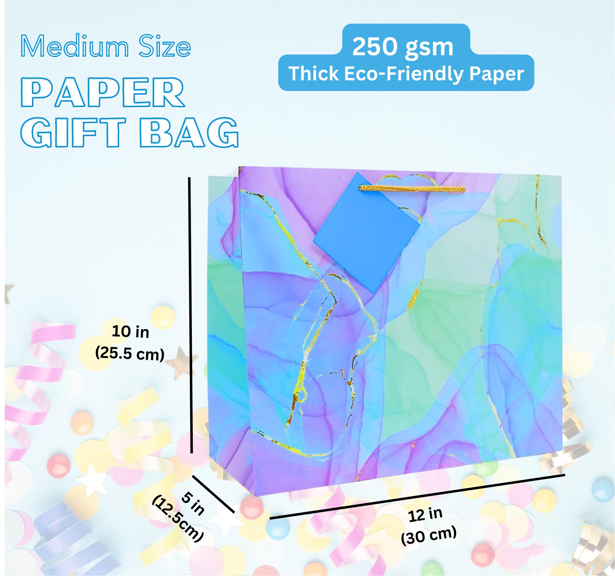 RanGit Bhumi 12x10x5 Inch Medium Blue Paper Gift Bags - Eco-Friendly Party Favor Bags for Birthday, Wedding, Engagement & Festivals | Perfect for Candies, Goodies & Return Gifts