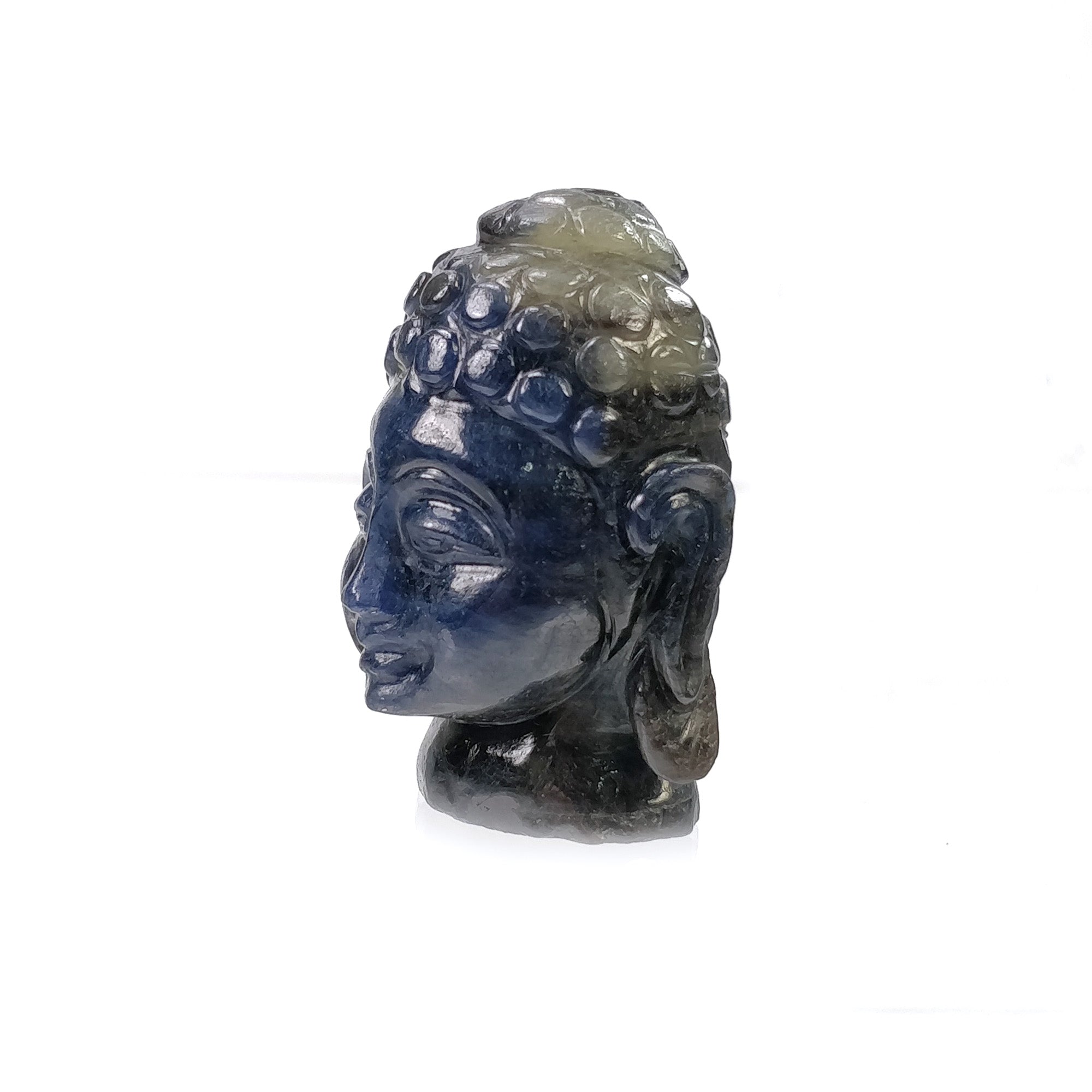 445.65cts Natural Blue Sapphire Buddha Statue - Hand Carved Untreated Gemstone Sculpture 50x31mm | Meditation Decor, Spiritual Gift, Home Altar Centerpiece