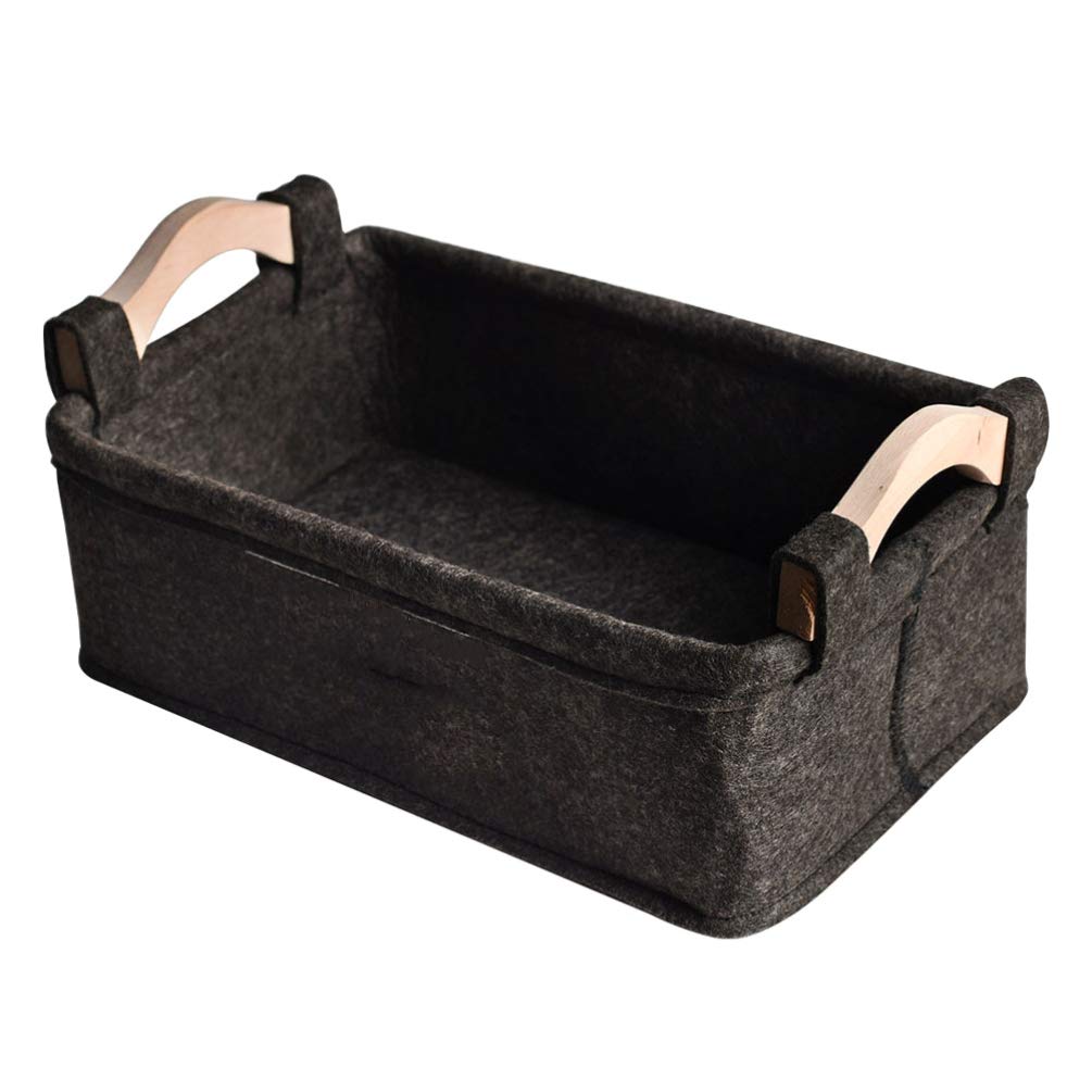 Hemoton Felt Storage Cube - Modern Desktop Organizer for Office, Baby Toys & Magazine Storage | Wooden Drawer & Table Organizer Basket for Home & Office Use