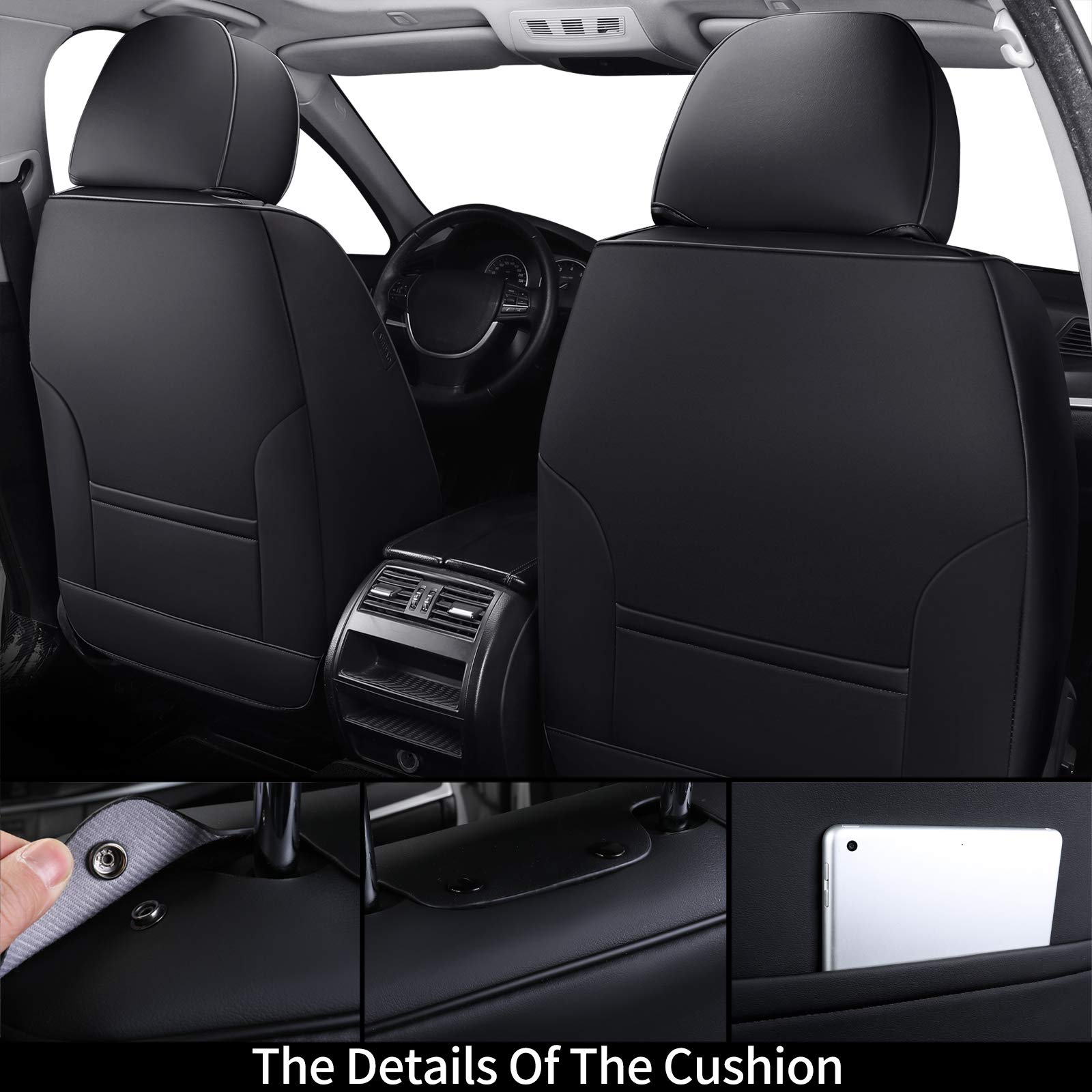 Universal Front Seat Covers for Cars - Breathable Fabric & Leather Car Seat Protectors - Waterproof Driver Seat Cover Fits Most Vehicles (Black/Red) - Perfect for Daily Commute, Road Trips & Protecting Car Interior