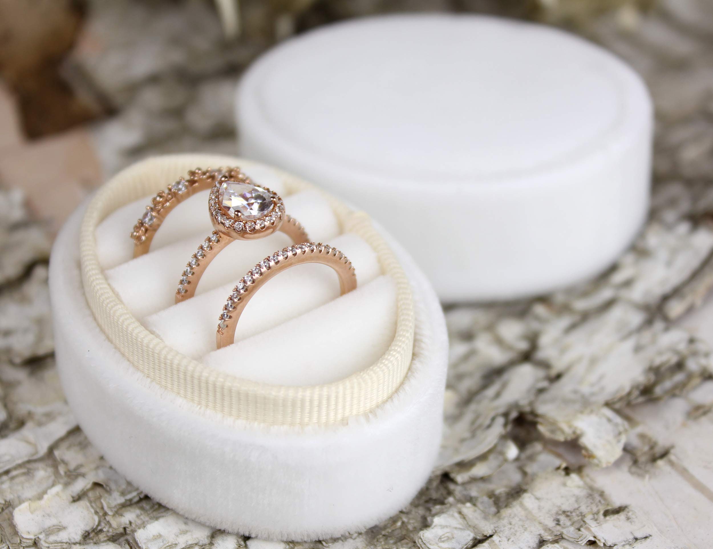 Elegant Three Ring Oval Ring Box - Stackable Jewelry Organizer for Engagement, Wedding, and Anniversary Rings - Perfect for Proposals, Gift Giving, and Ring Storage