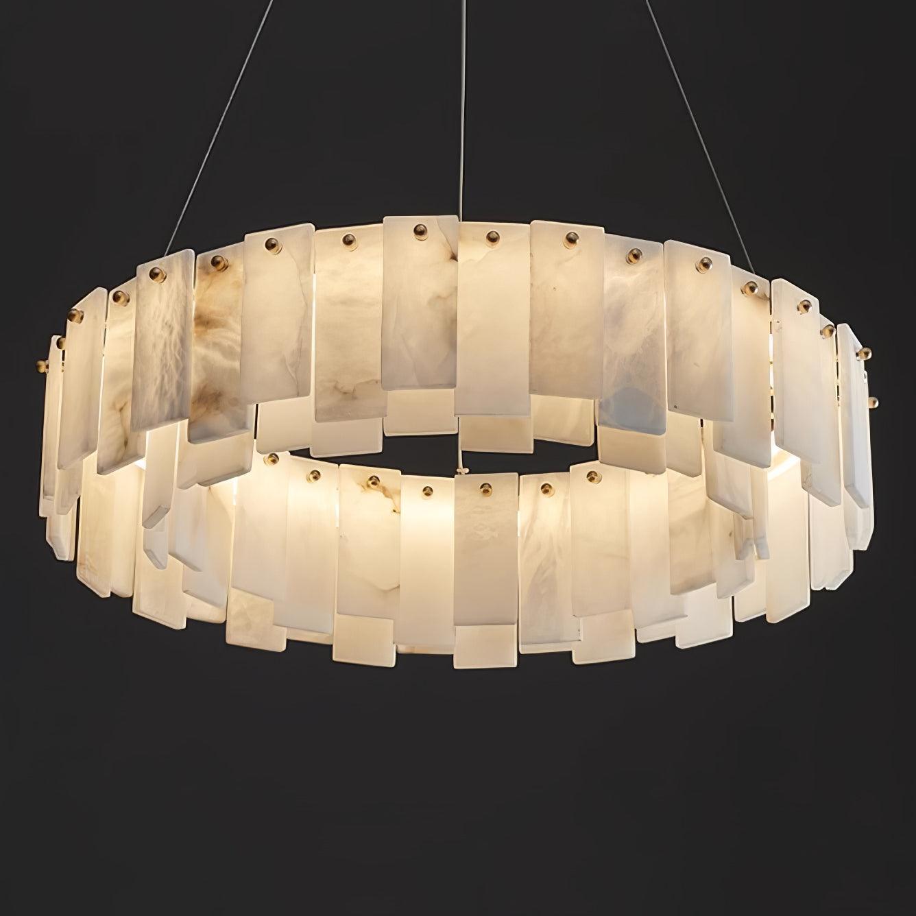 Celestial Alabaster Round Chandelier - Modern Crystal Ceiling Light Fixture for Dining Room, Bedroom & Living Room Decor | Elegant Lighting for Home & Wedding Venues