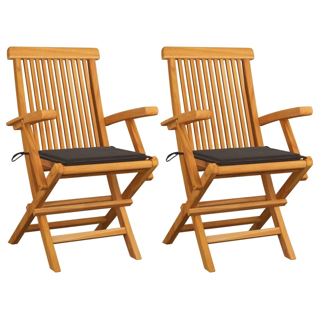 Premium Teak Wood Patio Chairs Set of 2 with Comfortable Taupe Cushions - Outdoor Garden, Poolside, and Backyard Relaxation Furniture