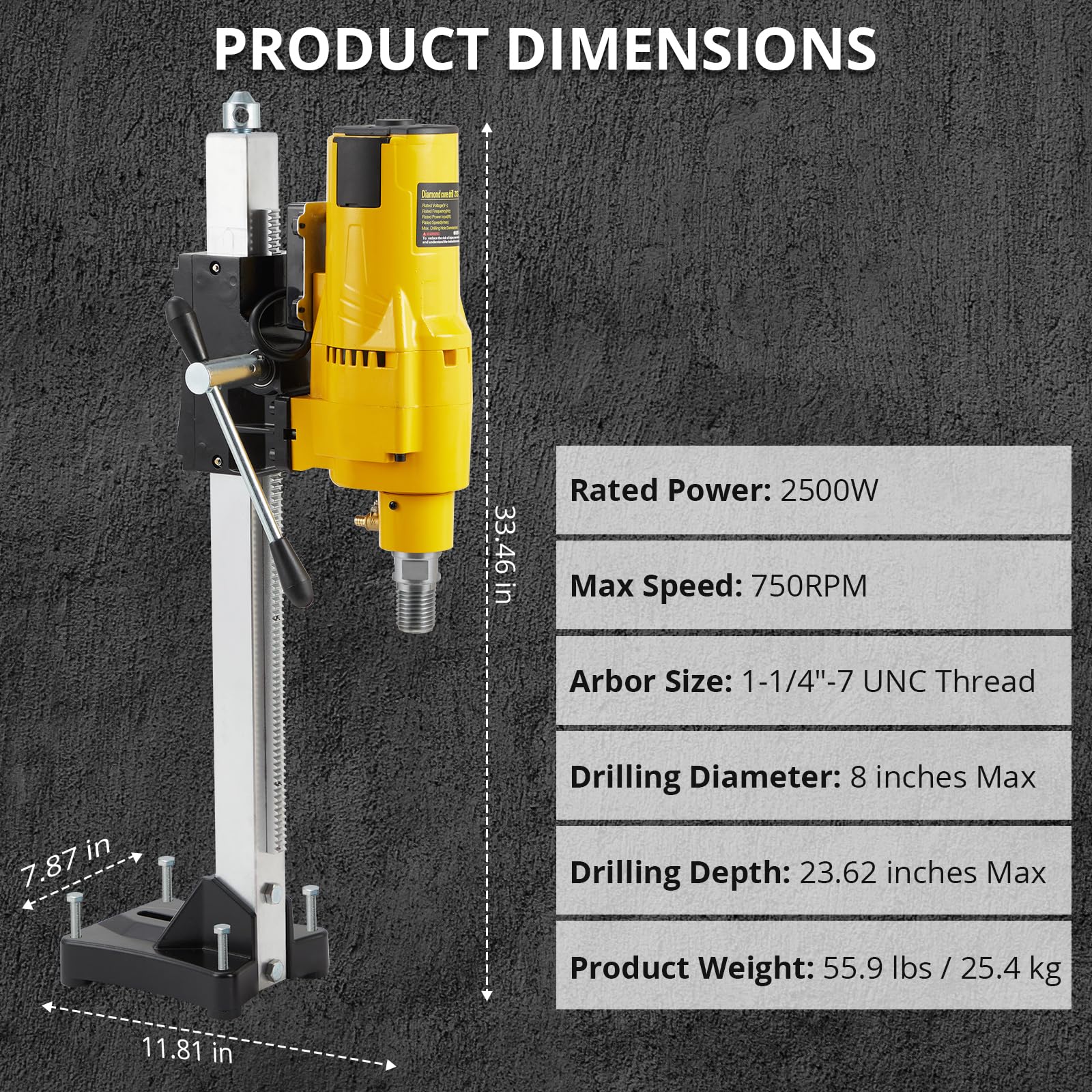 GARVEE 2500W Diamond Core Drill Machine - Wet/Dry Concrete Drilling Rig with Stand & 4.25