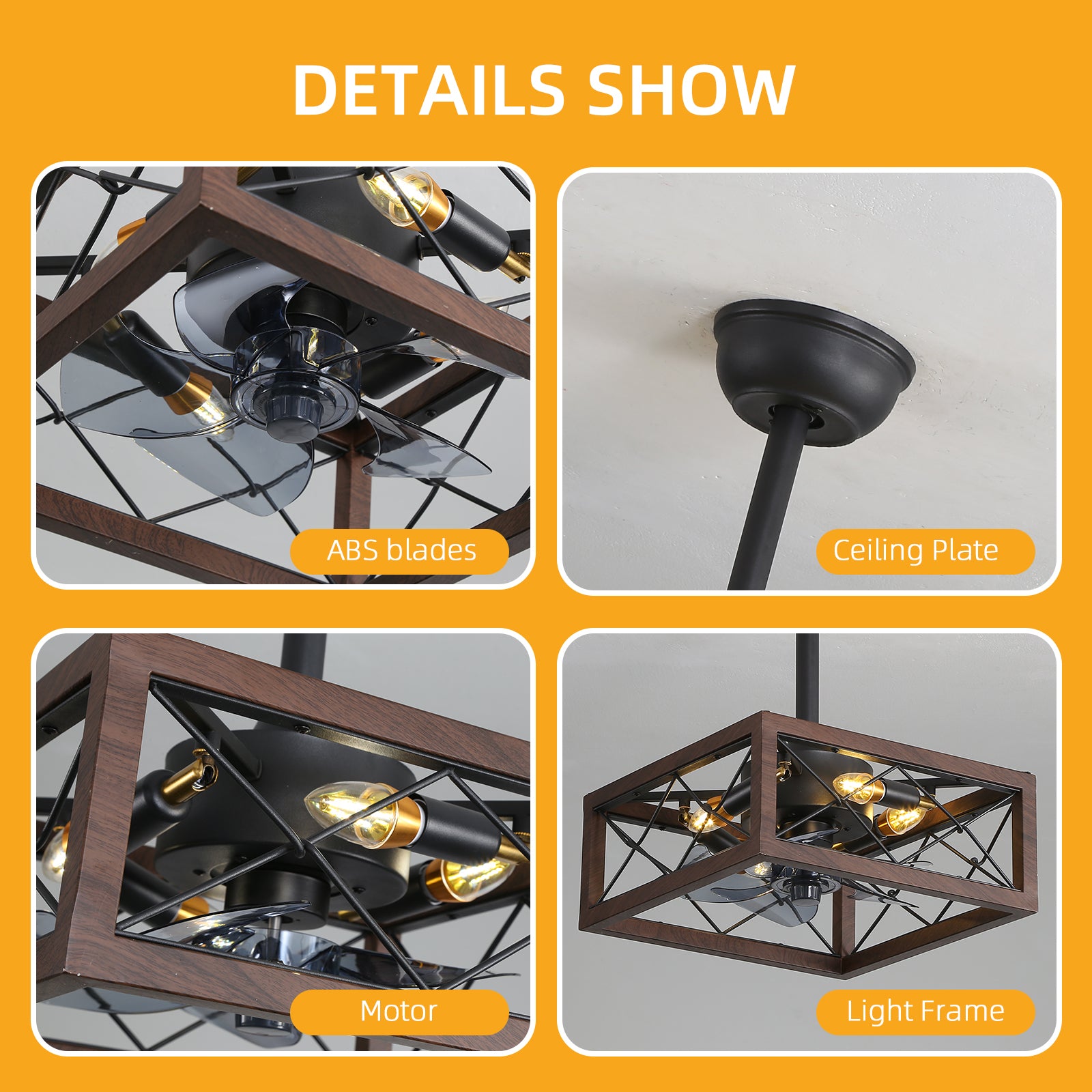 18 Inch Caged Ceiling Fan with Lights and Remote Control - Smart APP Control, Modern Industrial Style for Living Room, Bedroom, or Patio (Bulbs Not Warranted)