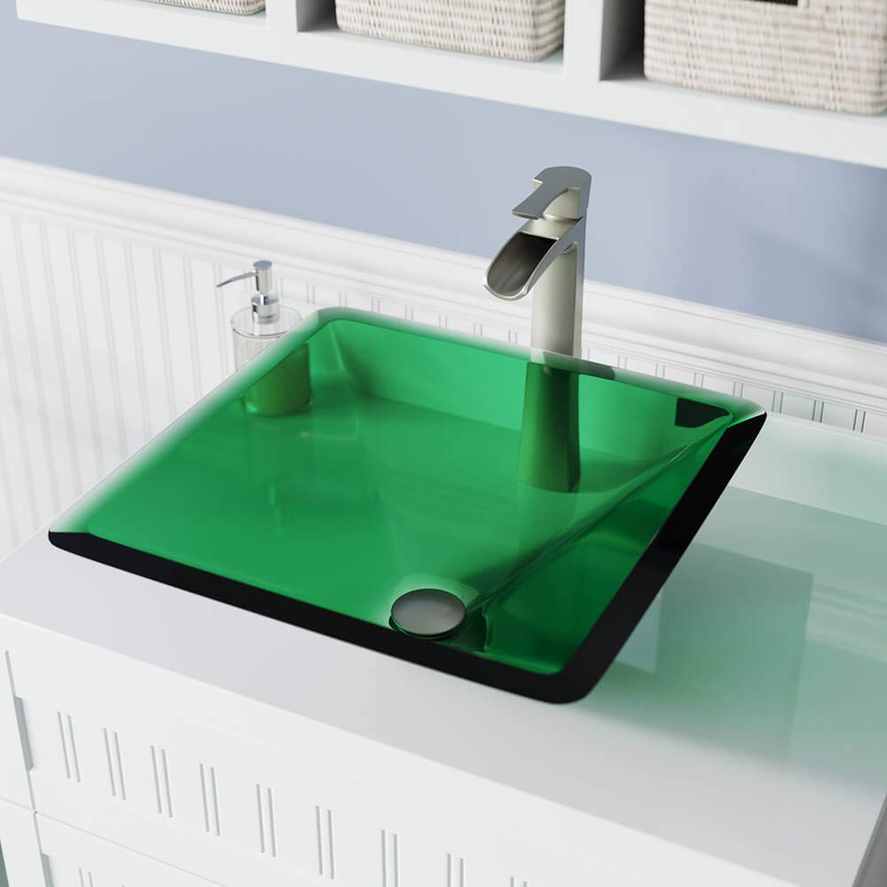 603 Emerald Brushed Nickel Bathroom Vessel Sink Faucet Set - Includes Vessel Sink, Faucet, Pop-Up Drain & Sink Ring | Modern Bathroom Vanity Upgrade for Powder Room & Master Bath