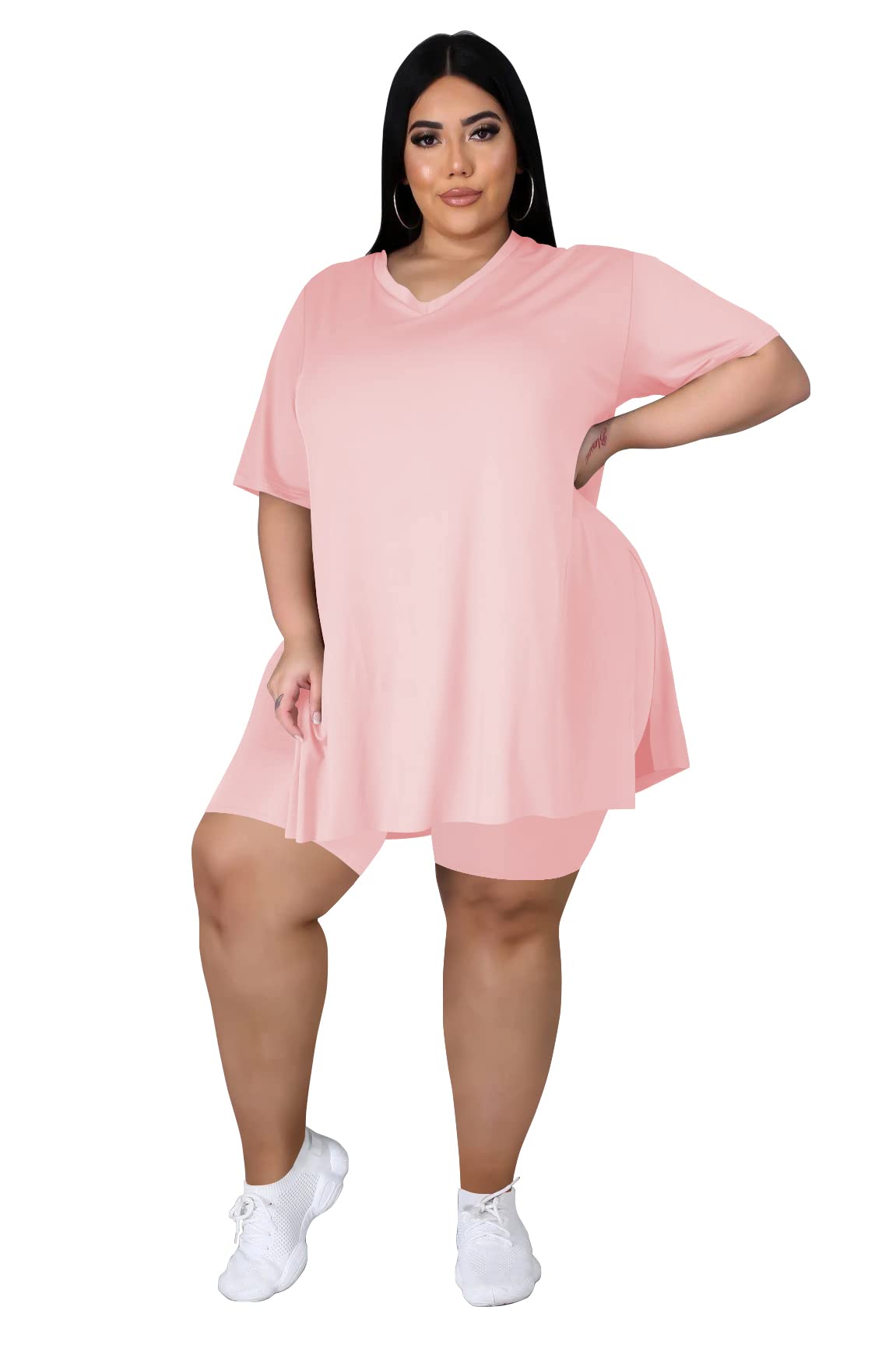 Plus Size Women's Two-Piece Loungewear Set - Oversized T-Shirt & Shorts Comfy Outfit for Summer | Casual Wear, Home Relaxation, Vacation Outfits