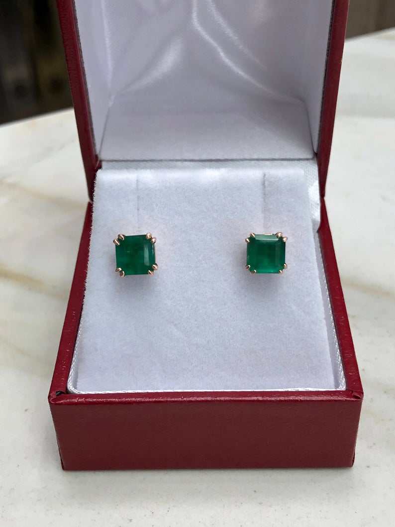 1.52tcw Rose Gold Double Prong Natural Emerald Stud Earrings 14K - Elegant Jewelry for Women, Perfect for Weddings, Parties & Special Occasions