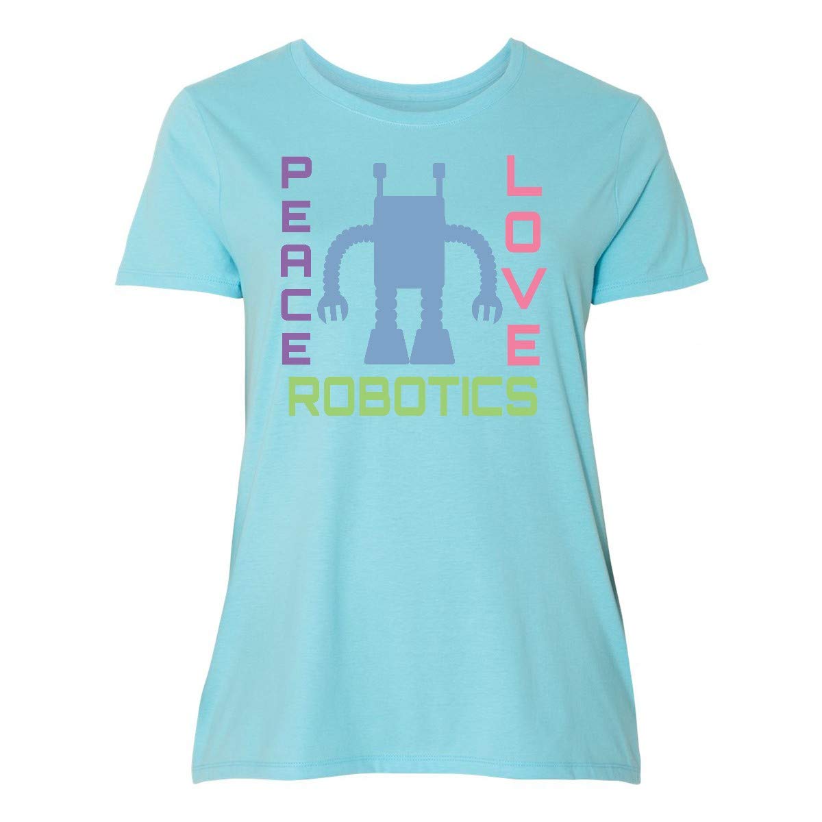 Inktastic Robot Peace Love Robotics Women's Plus Size T-Shirt | Graphic Tee for Women | Comfortable Casual Wear for Robotics Fans & STEM Enthusiasts