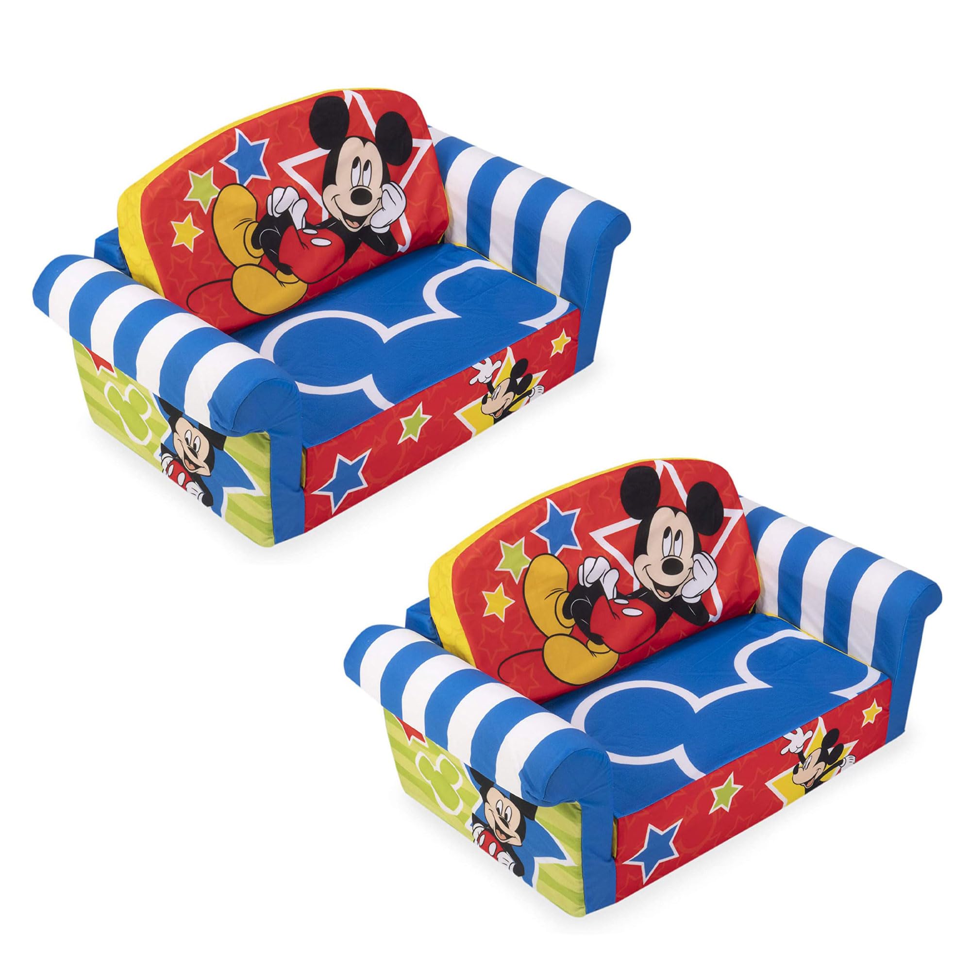 2-Pack MARSHMALLOW Kids Sofa - Convertible 2-in-1 Flip Open Foam Couch & Bed with Mickey Mouse Design - Perfect for Playroom, Nursery, or Toddler Bedtime