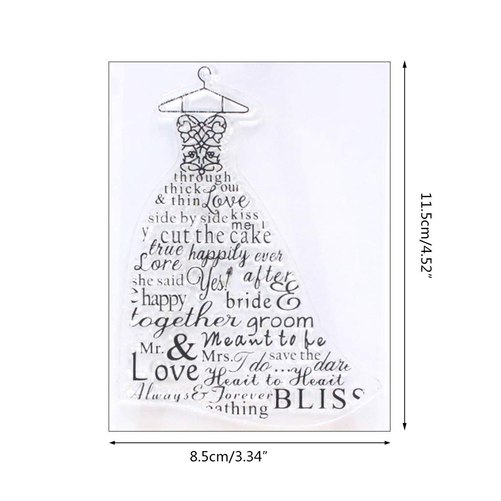 DIY Clear Transparent Rubber Silicone Stamps for Card Making, Scrapbooking & Decoration - Alphabet Letter Words & Wedding Dress Stamp Set | Perfect for Wedding Invitations, Greeting Cards & Craft Projects
