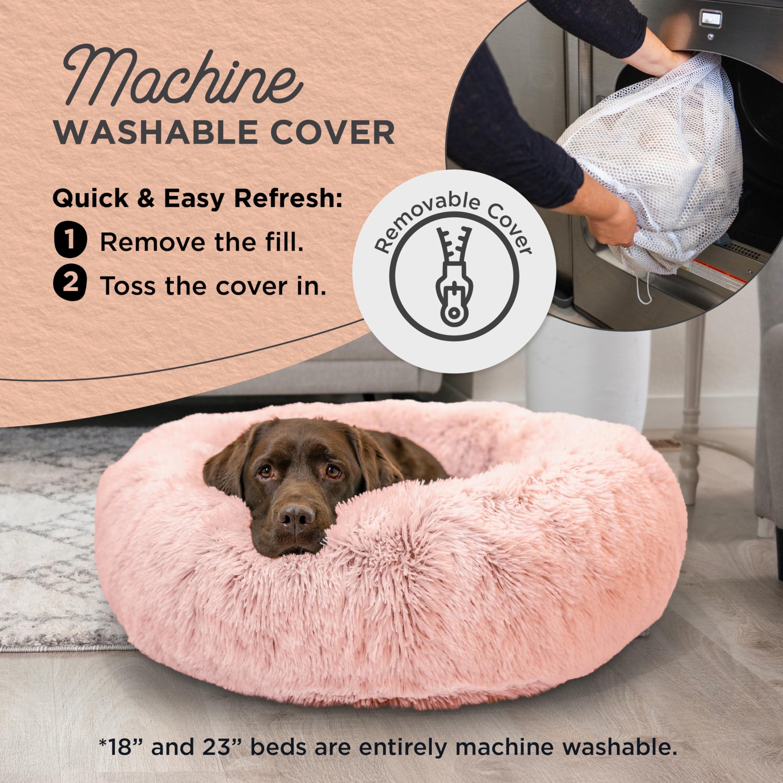 Best Friends by Sheri Bundle Set - Original Calming Shag Donut Cuddler Pet Bed for Cats & Dogs + Soft Cotton Candy Pink Throw Blanket, Large 36
