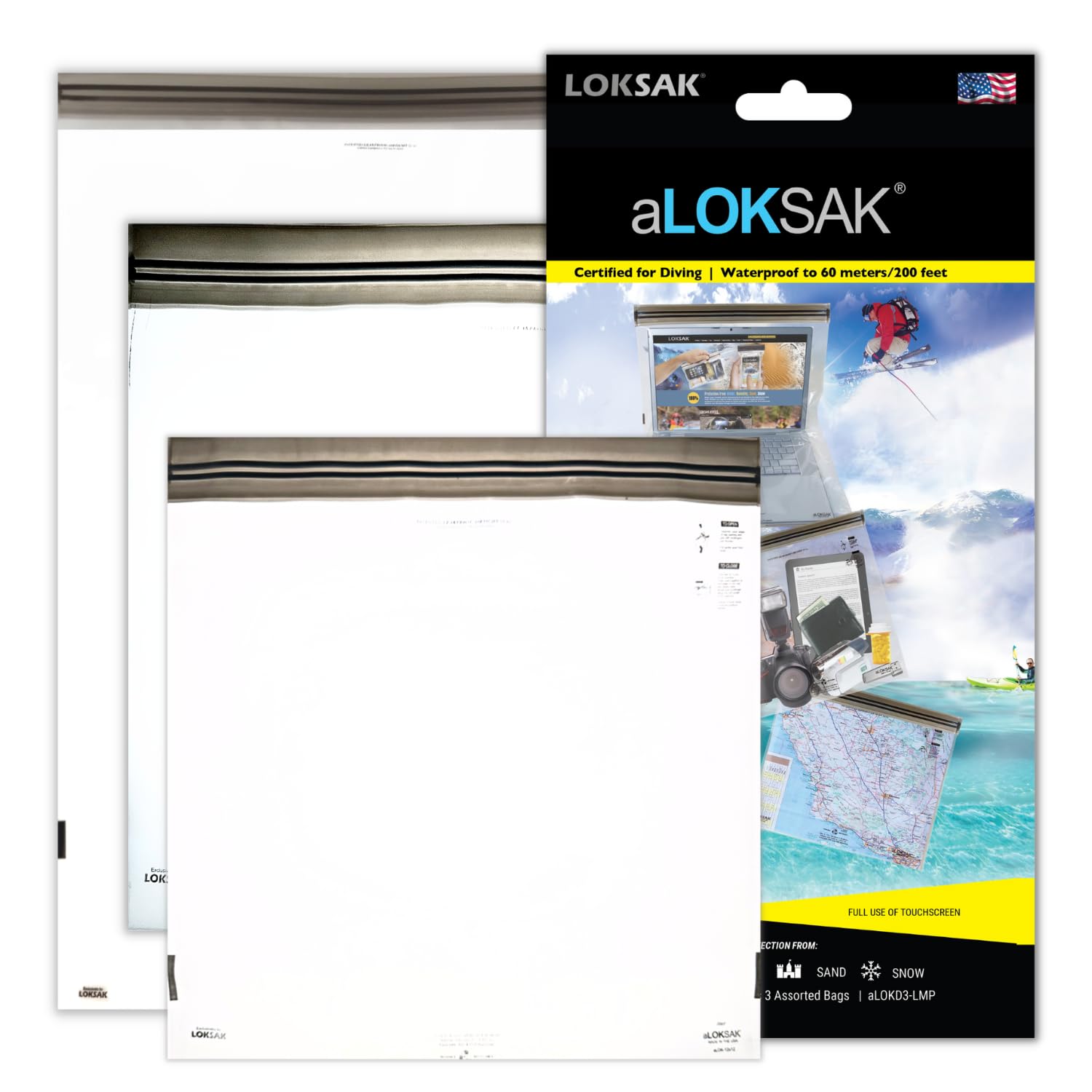 LOKSAK Waterproof Storage Bags - Large Airtight Dry Bags (3 Pack) - Reusable Plastic Bags for Travel, Camping, Beach & Evidence Storage - Durable Waterproof Seal for Outdoor Activities