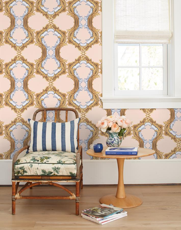 Louie Whoey Peel and Stick Wallpaper by Wallshoppe - Peach Floral Design, Self-Adhesive Removable Wallpaper for Bedroom, Living Room, and Nursery Decor