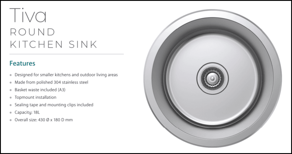 Fienza Tiva 68103 33-inch Stainless Steel Round Kitchen Sink, 16 Gauge Undermount Single Bowl with Soundproof Pad - Perfect for Modern Farmhouse, RV & Small Kitchen Remodels
