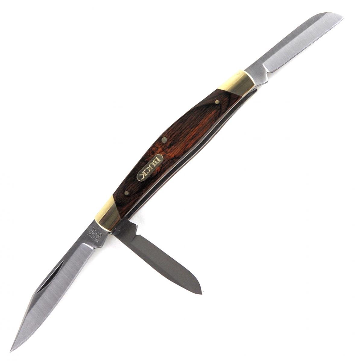 Stockman Woodgrain Buck Knife 0371BRS - 3-Blade Folding Pocket Knife for Camping, Hiking & Outdoor Adventures