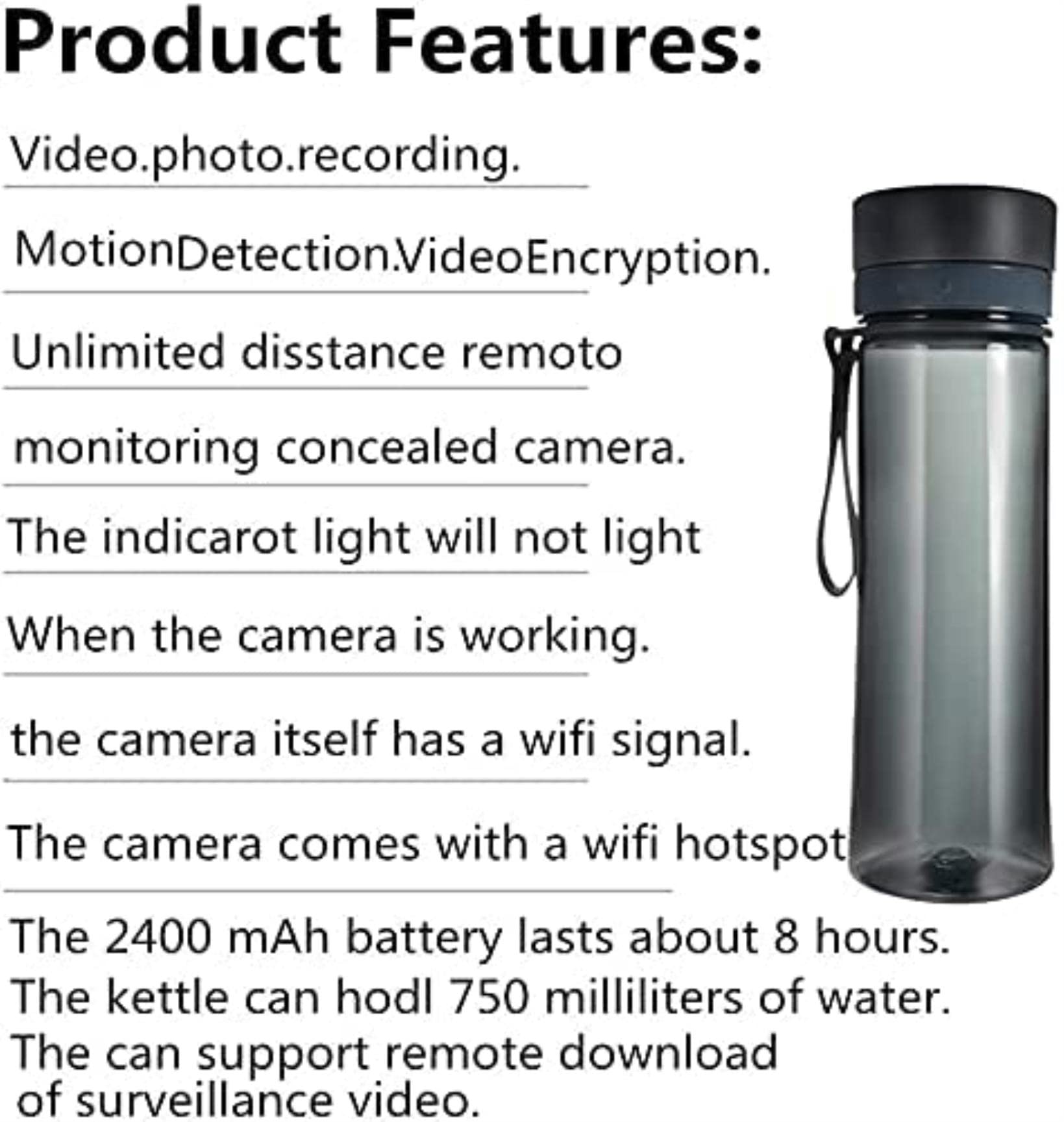 AADECOR WiFi Water Bottle Spy Camera - 4K Full HD Hidden Camera, Disguised as Handgrip Cup for Indoor/Outdoor Security Surveillance | Perfect for Home Security, Office Monitoring & Covert Recording