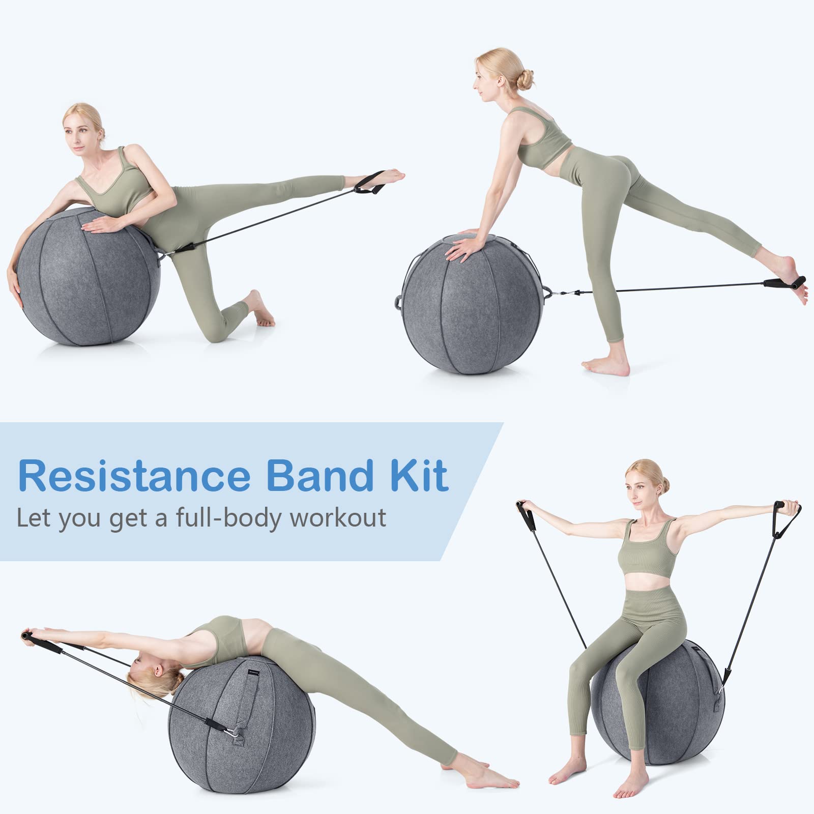 GYMAX 65cm Anti-Burst Yoga Ball with Felt Cover, Resistance Bands & Pump - Stability Exercise Ball for Pilates, Pregnancy, Physical Therapy & Office Sitting - Perfect for Home Gym, Postpartum Recovery & Workplace Ergonomics