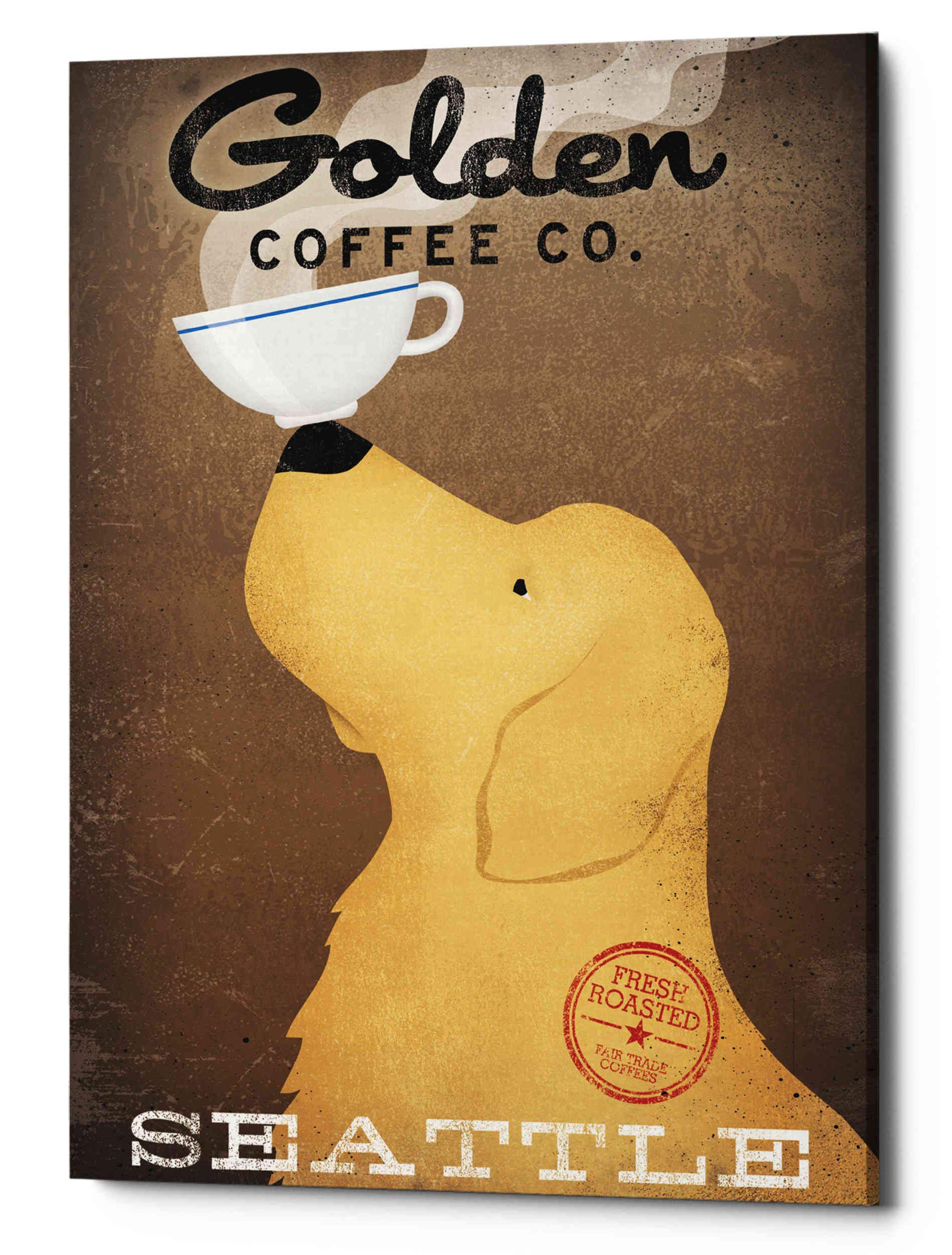 Golden Coffee Co by Ryan Fowler - Premium 26x34 Inch Canvas Wall Art for Home & Office Decor | Vintage Coffee Shop Painting, Perfect for Living Room, Bedroom, Cafe