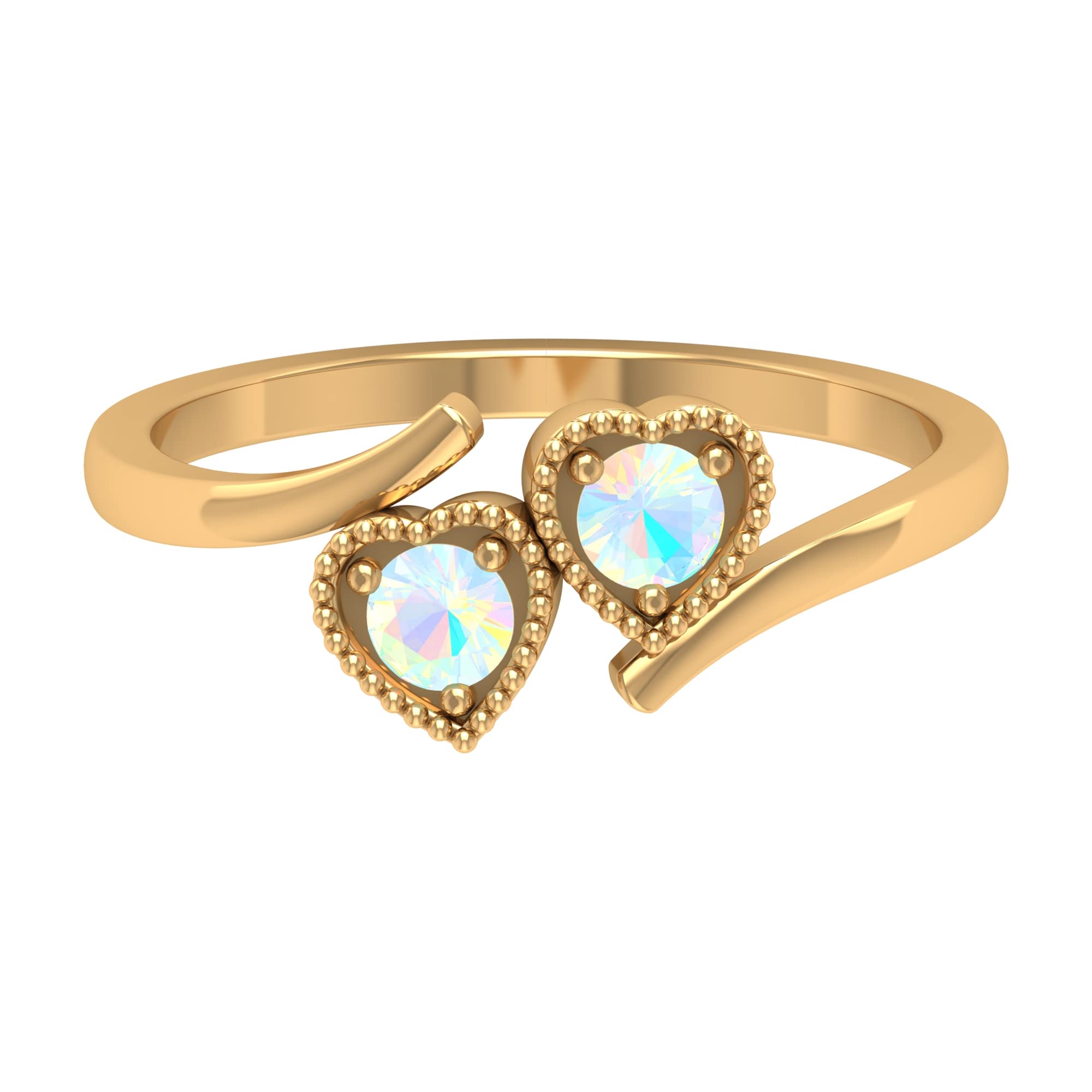 Natural Ethiopian Opal Ring for Women - 14K Solid Gold Heart & Bypass Rings - Elegant Twin Heart & Gold Heart Designs - Perfect for Weddings, Anniversaries & Special Occasions