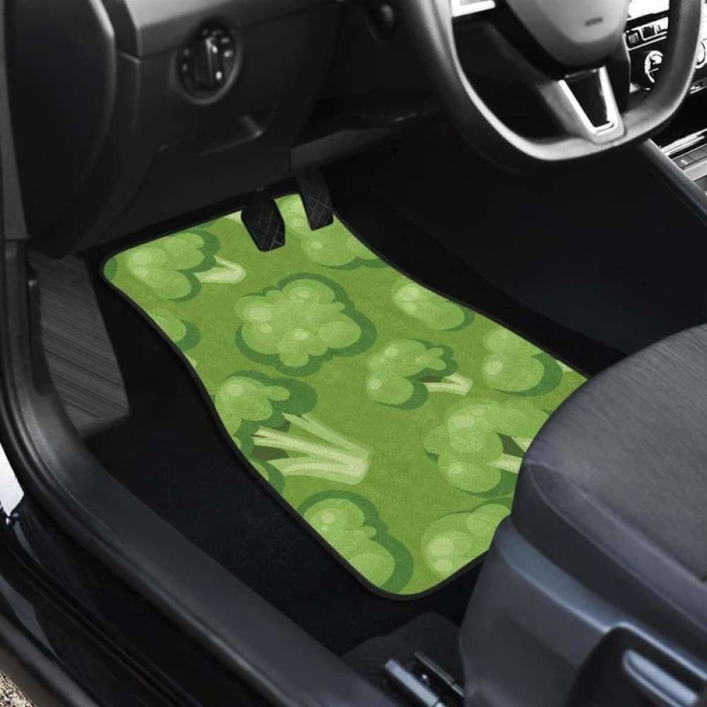 Broccoli Print Car Mats with Green Background - Front & Back Set (194013) - Waterproof & Non-Slip Floor Mats for SUV, Sedan, Truck - Perfect for Kitchen Lovers & Healthy Lifestyle Enthusiasts