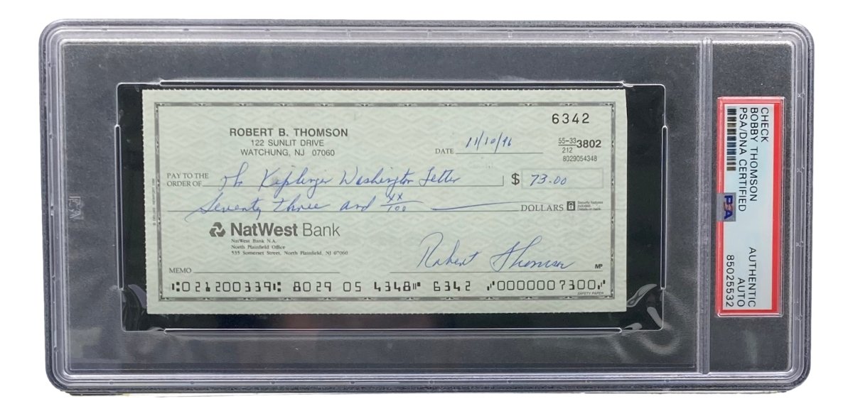 Authentic Bobby Thomson New York Giants Signed Bank Check with PSA/DNA Certification 85025532 - Perfect for Sports Memorabilia Collectors and Baseball Fans