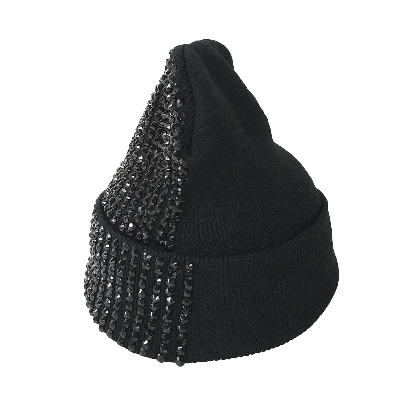 Fashion Culture Unisex Rhinestone Studded Soft Knit Beanie Hat - Blackout Winter Cap for Men & Women | Perfect for Cold Weather, Streetwear & Hip Hop Style