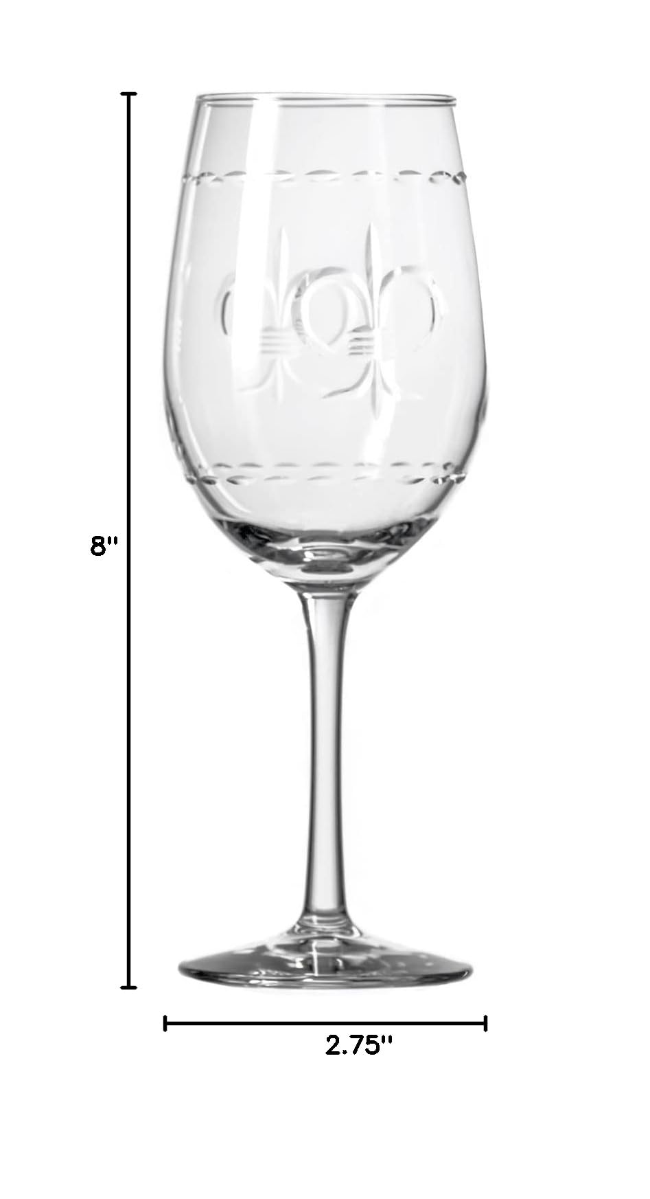 Premium Rolf Glass Fleur De Lis White Wine Glasses Set of 4 - 12oz Lead-Free Crystal Stemware with Diamond Wheel Engraving - Handcrafted in USA - Perfect for Dinner Parties, Weddings & Wine Tasting Events