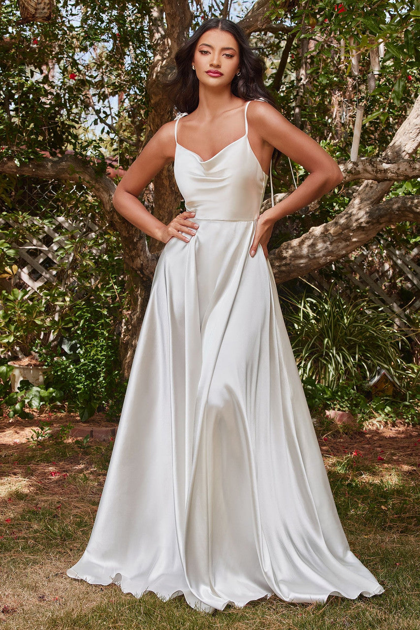 Lottie Gown - Off White Satin A-Line Dress for Wedding Guest, Bridesmaid & Formal Occasions