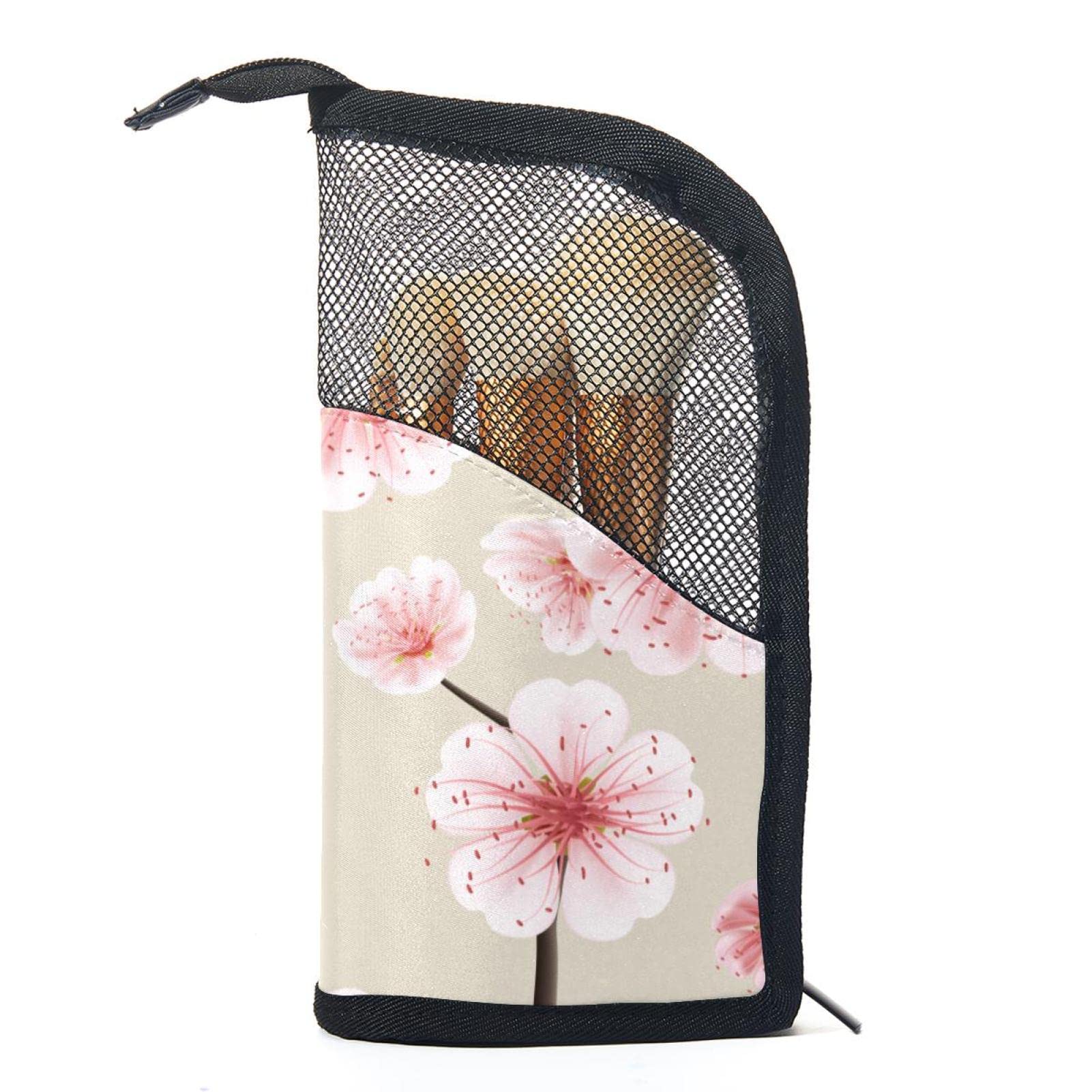 12-Piece Makeup Brush Organizer Bag with Japanese Pink Blossom Flower Design - Portable Cosmetic Brush Holder Case for Travel, Home & Professional Makeup Artists