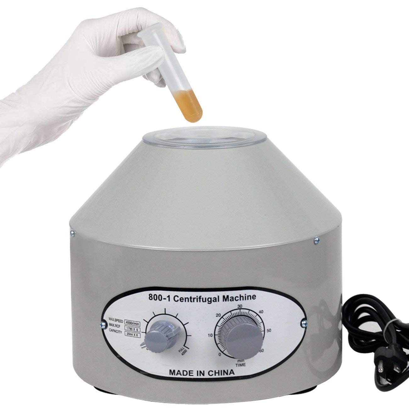 Low-Speed Lab Centrifuge with Timer (0-4000 RPM, 20ml x 6 Tubes) - Ideal for Blood Sample Separation, DNA Extraction & Medical Research