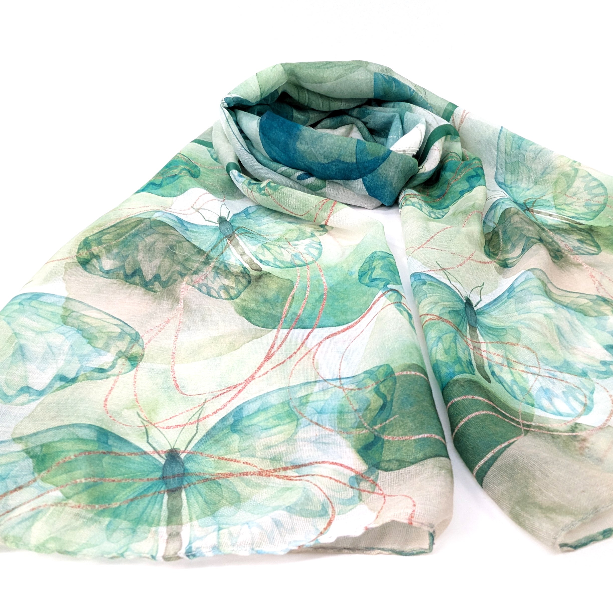 Elegant Watercolor Butterfly Scarf - Pistachio Green (50x180cm) | Lightweight Fashion Accessory for Women, Perfect for Spring Outfits & Special Occasions