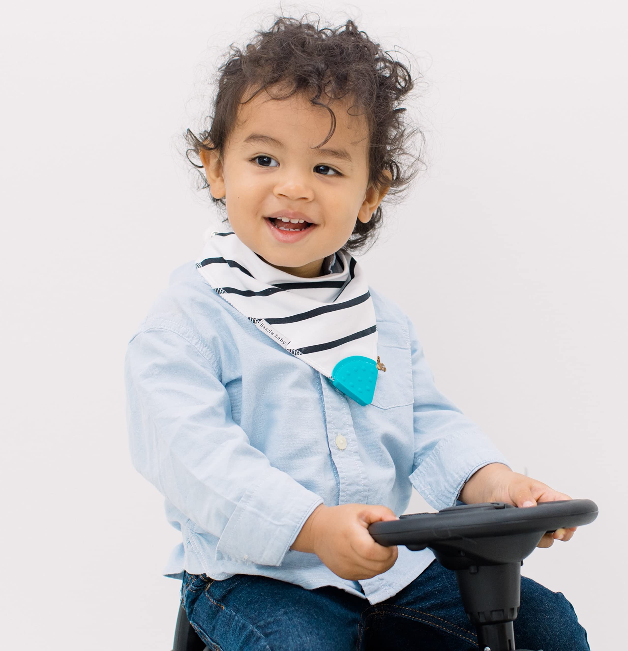 Bazzle Baby Bandana Teething Bibs 4-Pack - Soft Cotton Drool Bibs for Boys & Girls with Silicone Teether for Teething Relief, Adjustable & Absorbent Baby Bibs for Drooling (Black & White) - Perfect for Feeding, Playtime & Everyday Use