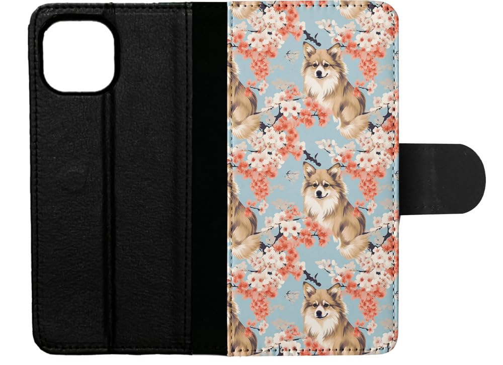Swedish Vallhund Puppy Dog Pattern Faux Leather Flip Wallet Phone Case for Apple iPhone 13 - Cute Canine Design for Everyday Use & Gift Giving
