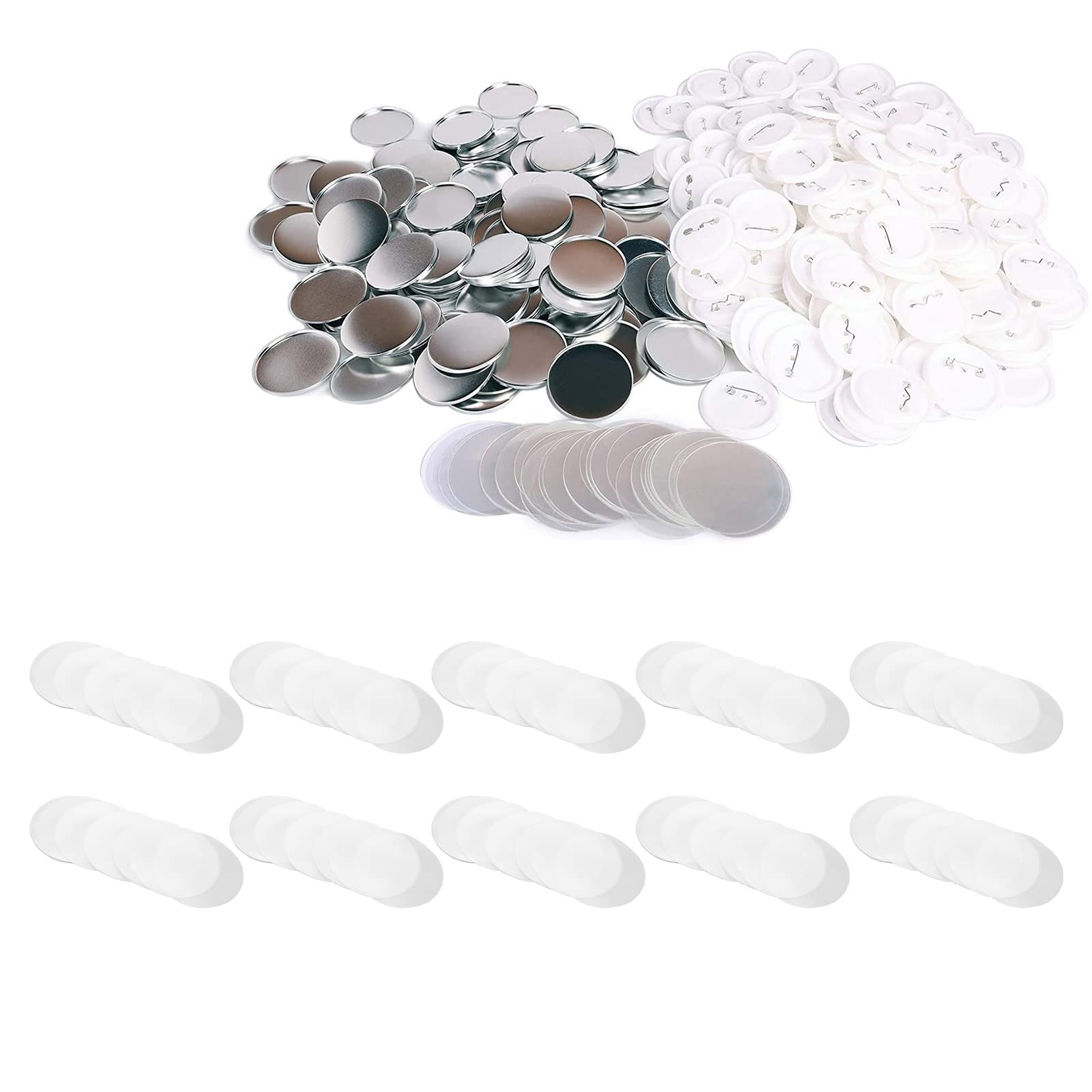 Cyrank 200PCS Badge Films & Button Maker Supplies Kit - Round Blank Buttons, Transparent Films for 25mm, 32mm, 37mm, 42mm Button Maker Machines - Perfect for DIY Crafts, Events, and Custom Pins