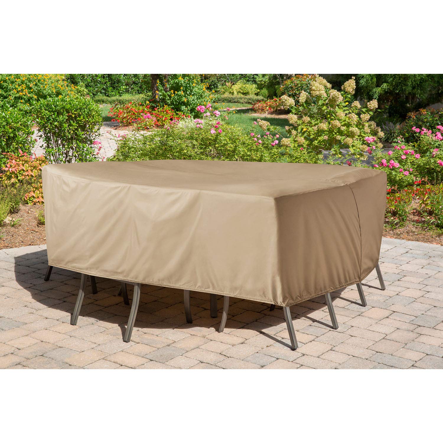 Hanover HAN 2 Protective Vinyl Cover for Round or Square Dining Sets - Waterproof & UV Resistant Outdoor Furniture Cover for Patio, Deck, and Garden Use