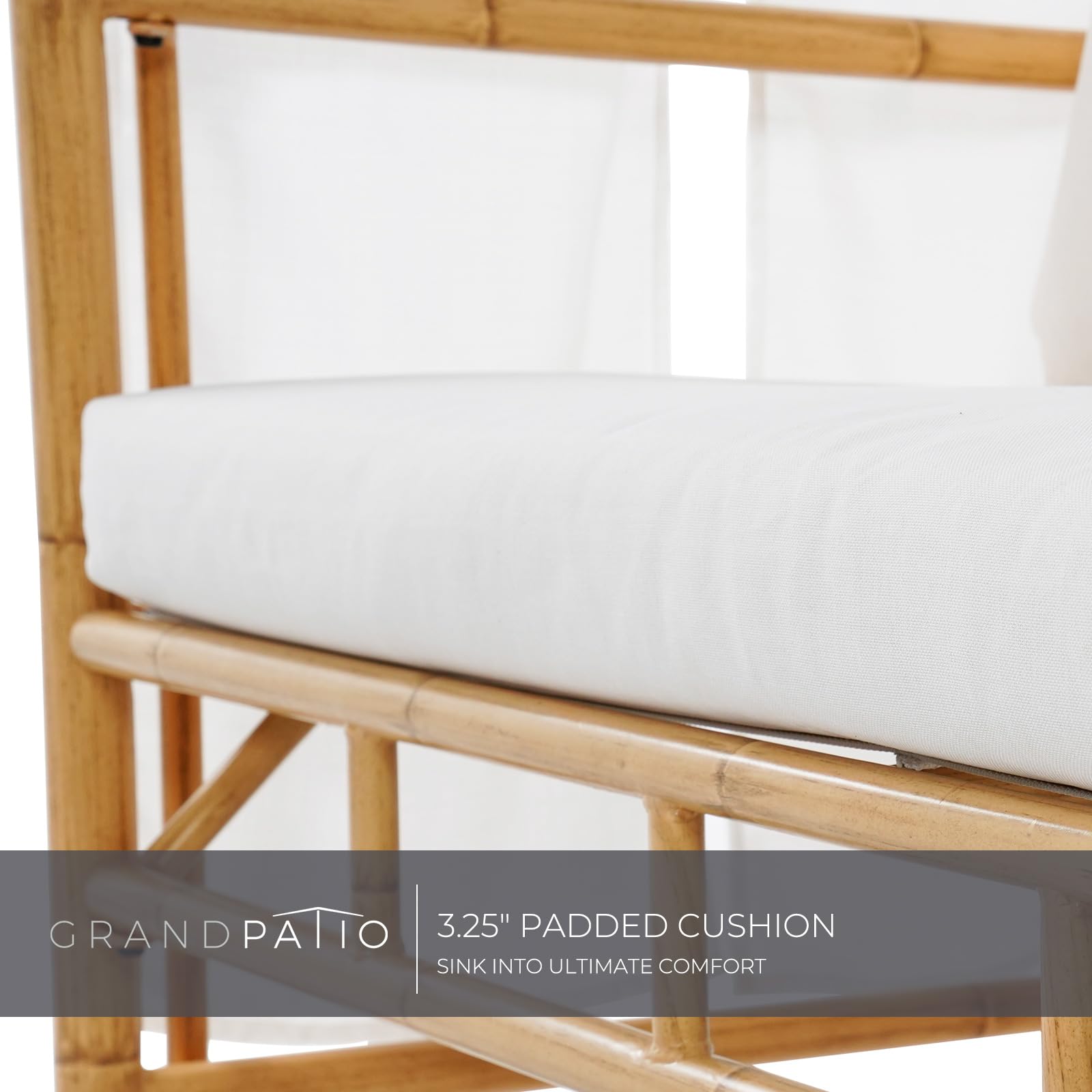 **Outdoor Loveseat with Canopy - Metal Patio Sofa with Thick Cushions, Tropical-Style Garden Furniture with Bamboo Finish in White - Perfect for Poolside, Patio, or Backyard Relaxation**