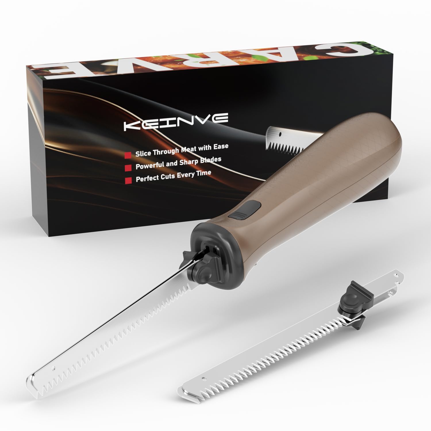 Electric Knife for Meat Slicing - Stainless Steel Carving Knife Set for Poultry, Bread, Foam Crafts with Spare Serrated Blades (Medium) - Perfect for Thanksgiving, BBQ, Cooking & DIY Projects
