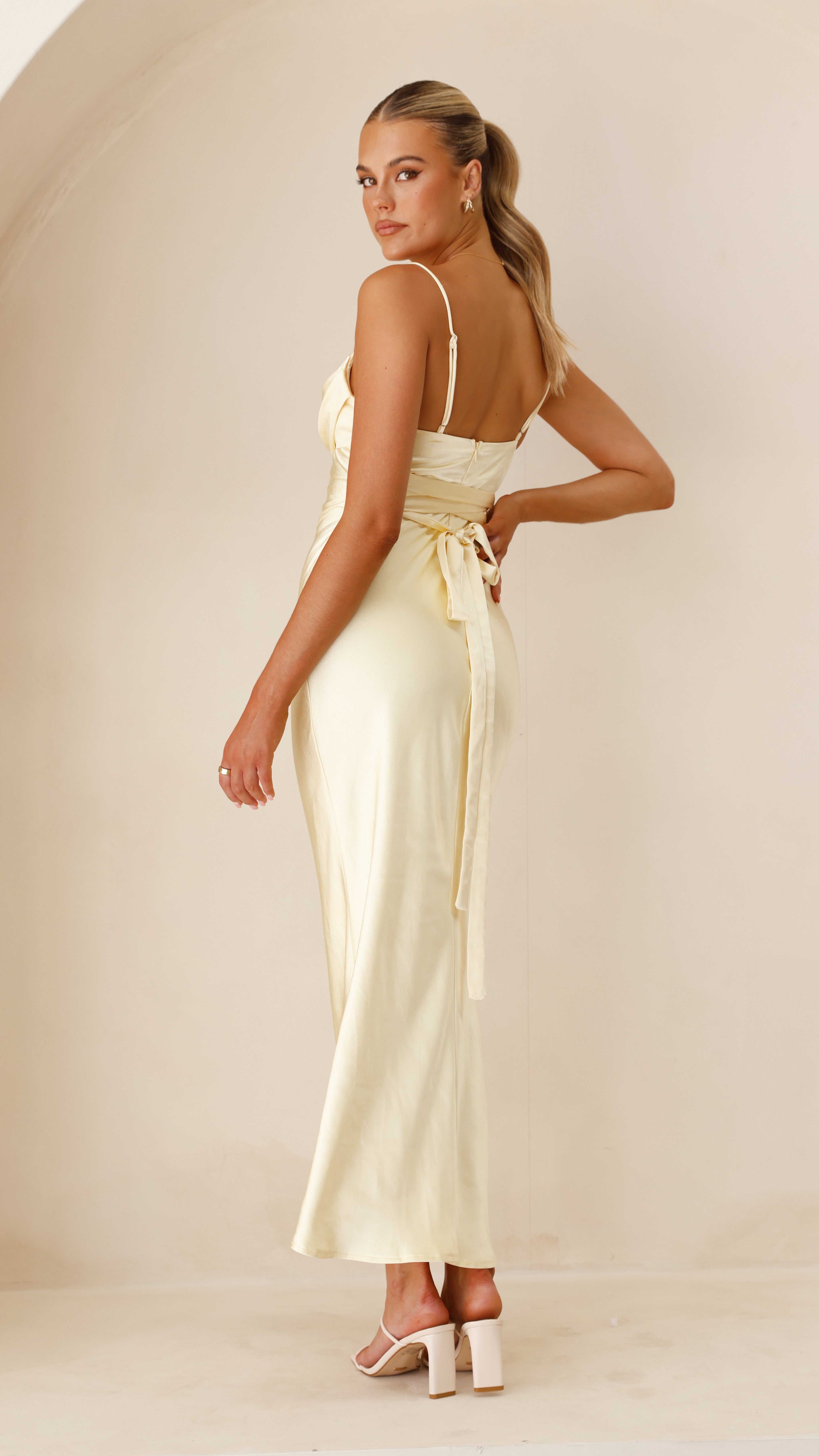 Justine Midi Dress for Women - Flowy Yellow Summer Dress with Short Sleeves | Perfect for Beach Vacations, Date Nights & Casual Outings