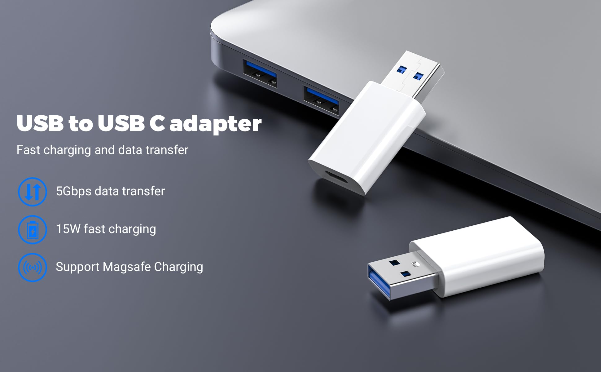 2-Pack USB to USB-C Adapter | USB-C Female to USB Male OTG Converter | Compatible with iPhone 15/14/13 Pro Max, iPad Air 5/Mini 6, Apple Watch Ultra, AirPods & Samsung Devices | Fast Charging for Home, Car & Travel