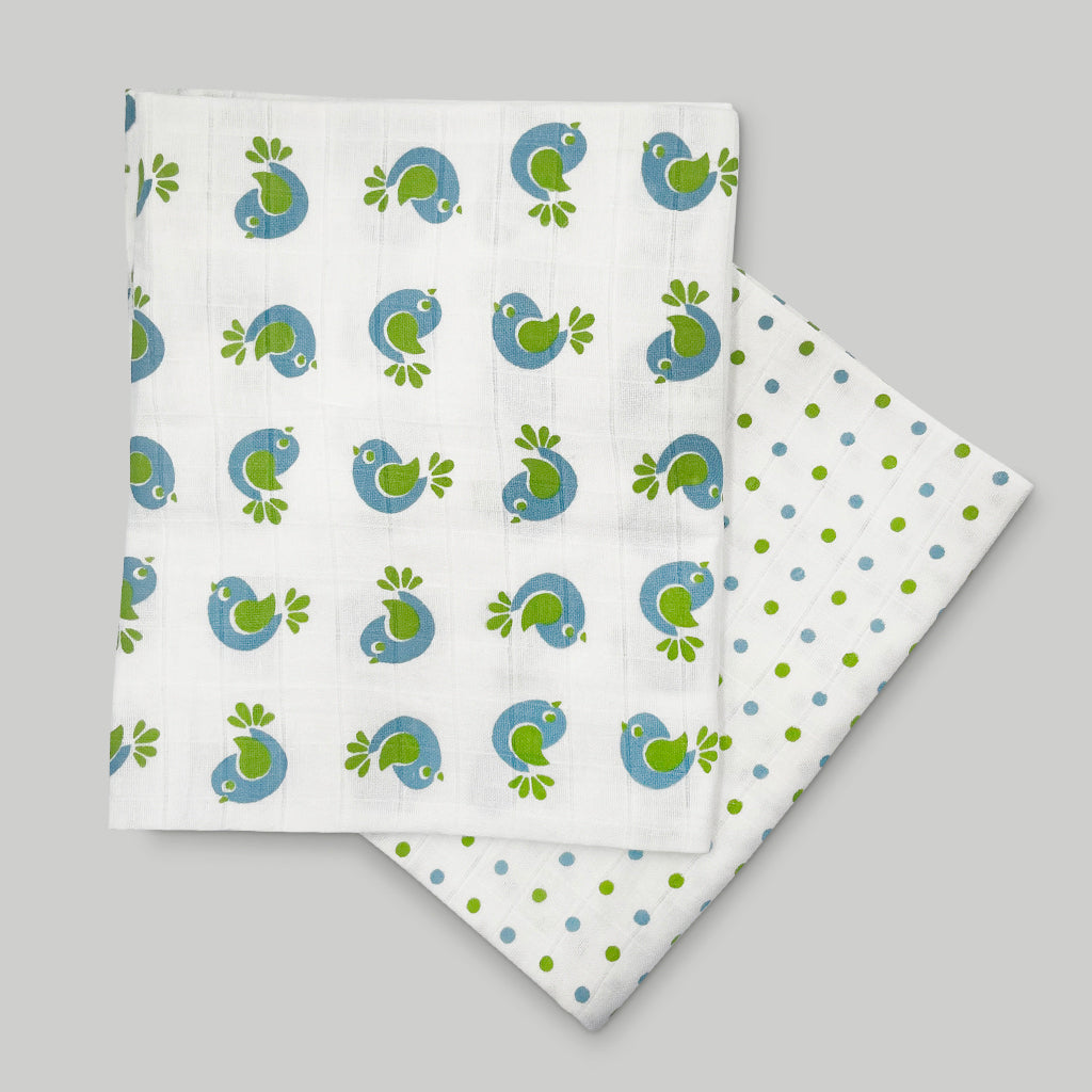 Premium Organic Cotton Muslin Swaddle Blankets for Babies - Soft Breathable Baby Shower Gift Set (Blue) - Perfect for Newborn Swaddling, Nursing Cover & Stroller Blanket