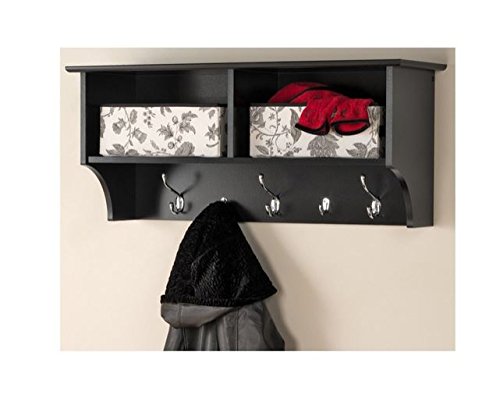 Prepac 36-Inch Black Hanging Entryway Shelf - Wall Mounted Coat Rack & Storage Organizer for Keys, Hats, Bags - Perfect for Entryway, Hallway, Mudroom & Small Space Organization