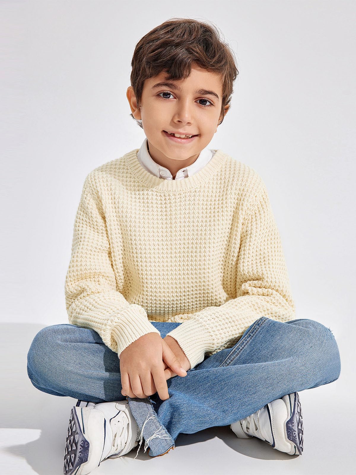 Haloumoning Boys Casual Pullover Sweater - Kids Chunky Knit Crewneck Jumper Top for Ages 4-14 - Cozy Winter Wear for School & Playtime