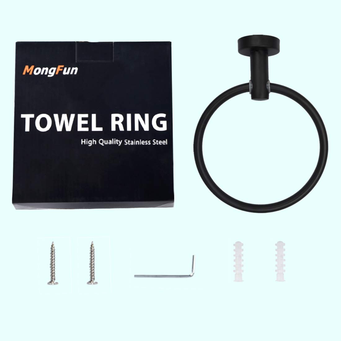 Stainless Steel Towel Ring Holder - Polished 304 Rustproof Wall Mounted Bathroom & Kitchen Accessory - Black Round Towel Hanger for Hand/Tea Towels - Perfect for Modern Homes, Hotels & Spa Decor