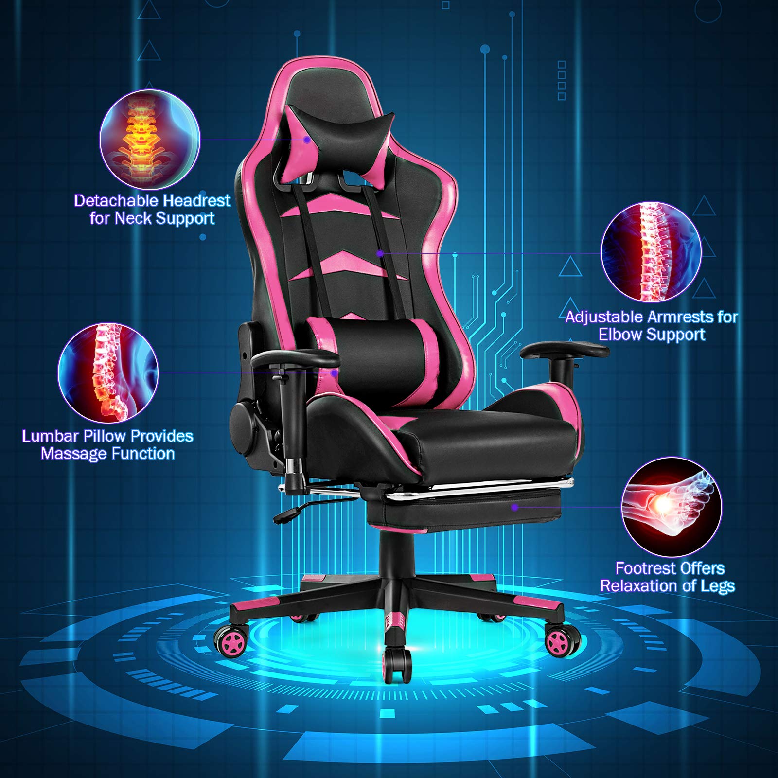 Tangkula Gaming Desk and Racing Chair Set - Ergonomic E-Sport Gamer Desk with Monitor Stand & Reclining Gaming Chair with Adjustable Height, Cup Holder, Headphone Hook - Perfect for PC Gaming Setup, Streaming Station, and Home Office Workspace