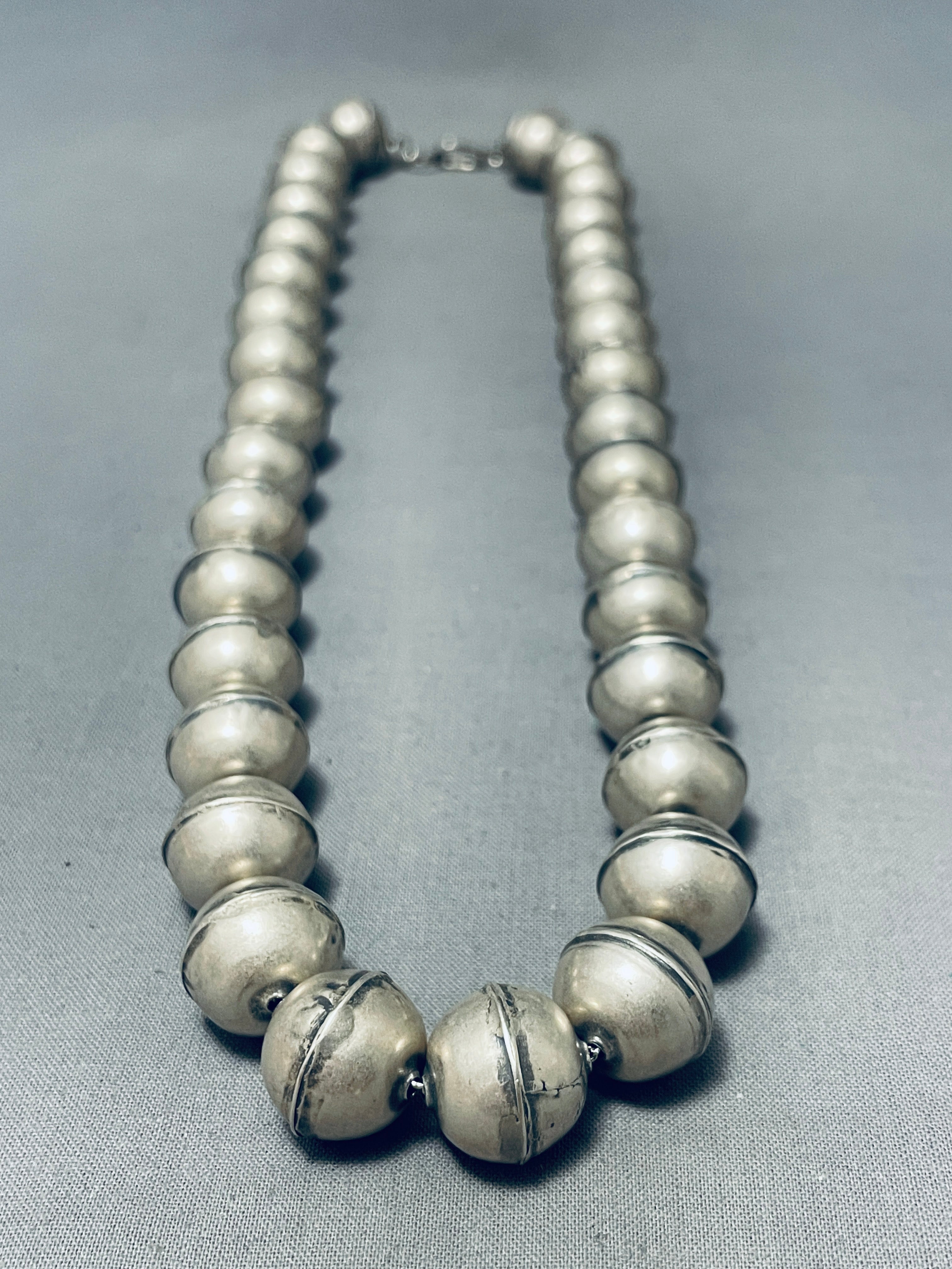 102 Gram Authentic Vintage Native American Navajo Sterling Silver Handmade Bead Necklace - Perfect for Boho Fashion, Cultural Events & Gift Giving
