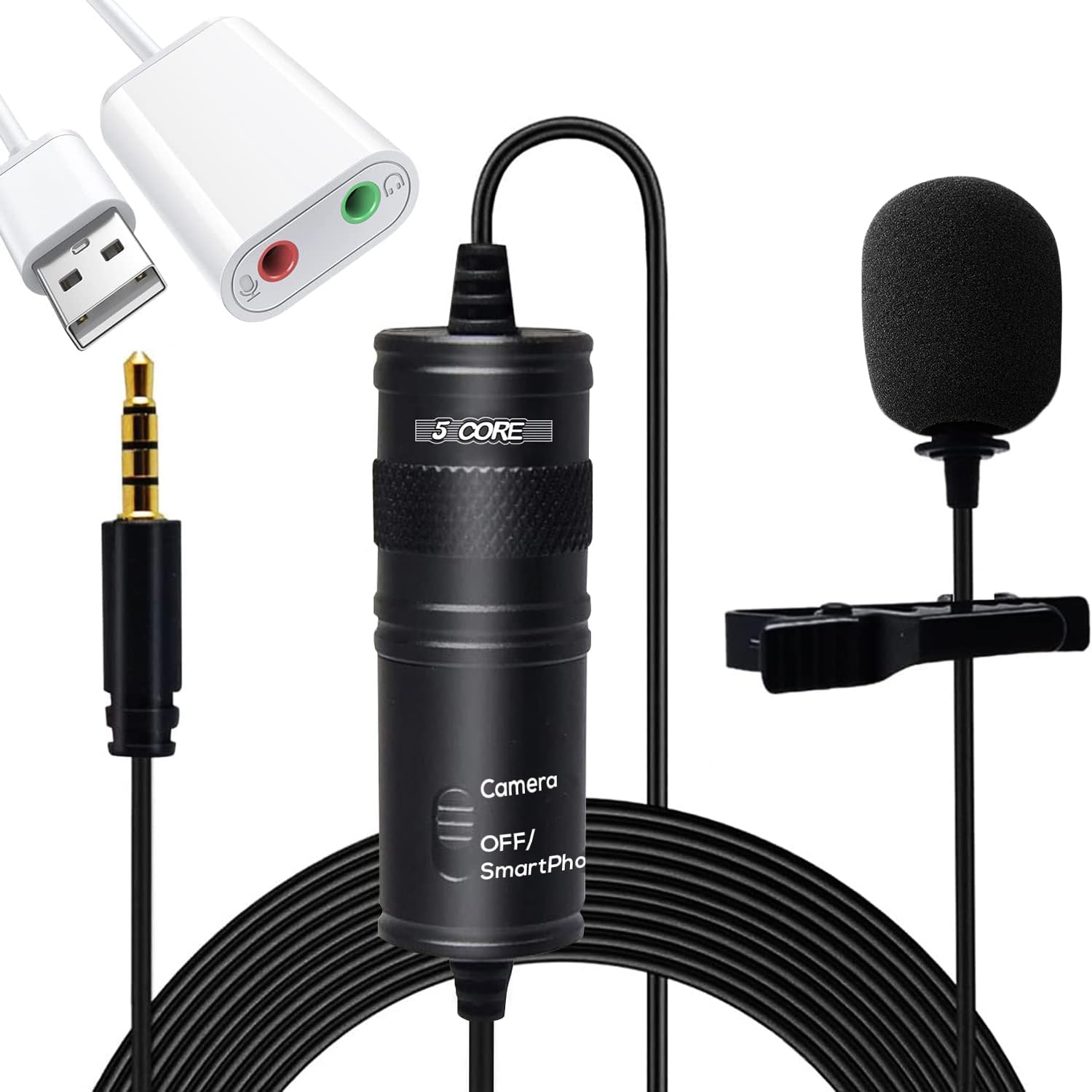 5 CORE Professional Omnidirectional Lavalier Microphone with 3.5mm Jack - Clip-On Lapel Mic for Smartphone, DSLR Camera, PC, Video Recording - Perfect for Interviews, Vlogging, Podcasting & Live Streaming