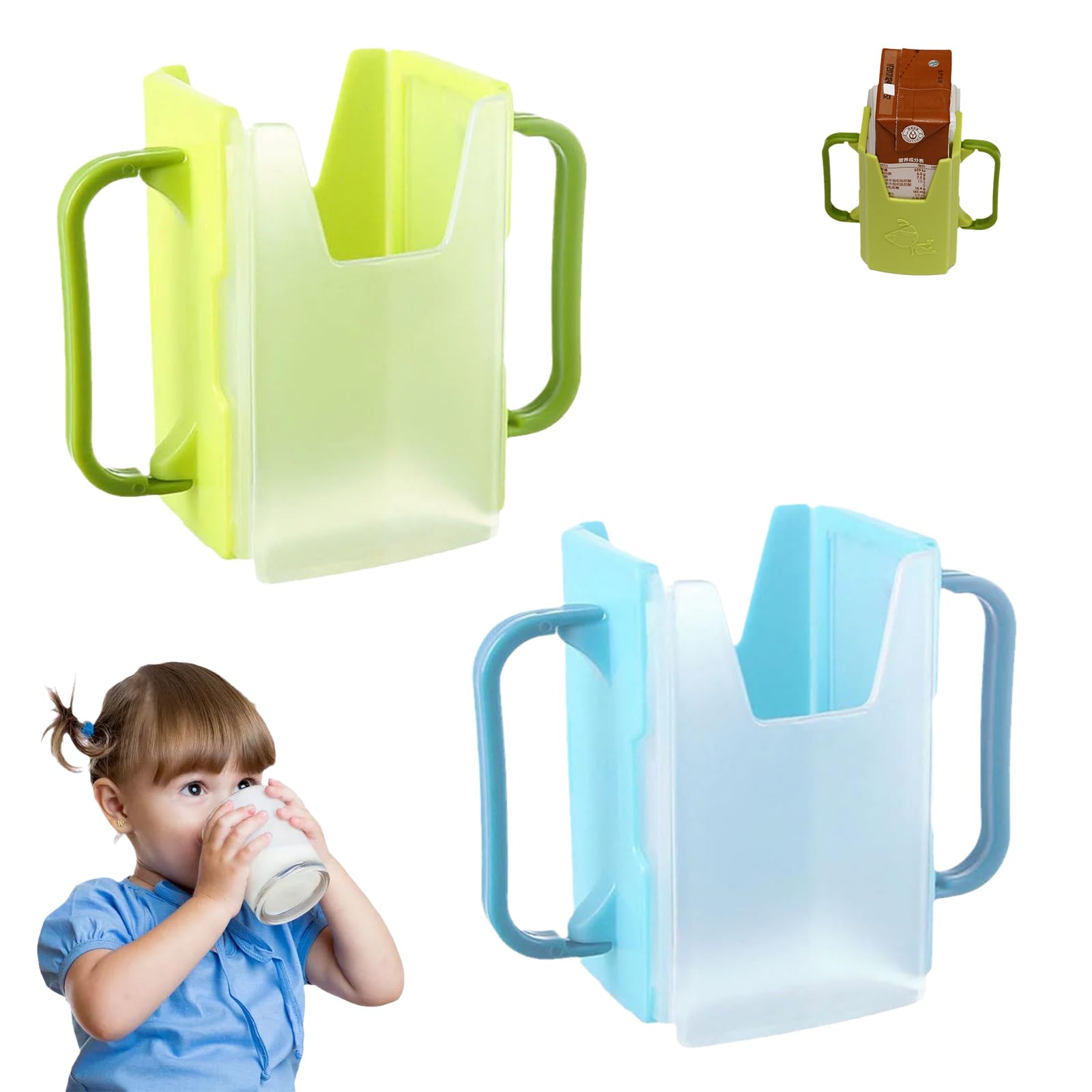 Adjustable Anti-Squeeze Cup Holder for Kids - Secure Juice Box & Milk Bottle Holder (Green & Blue) - Perfect for Car Seats, Strollers & Lunch Boxes