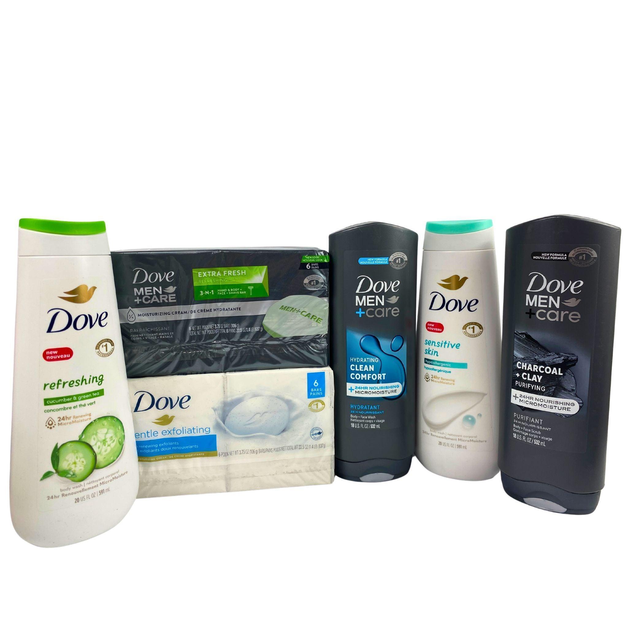 Dove Body Wash Bars and Liquid Soap Assortment for Men & Women - 60 Piece Variety Pack - Perfect for Travel, Gym, and Home Use