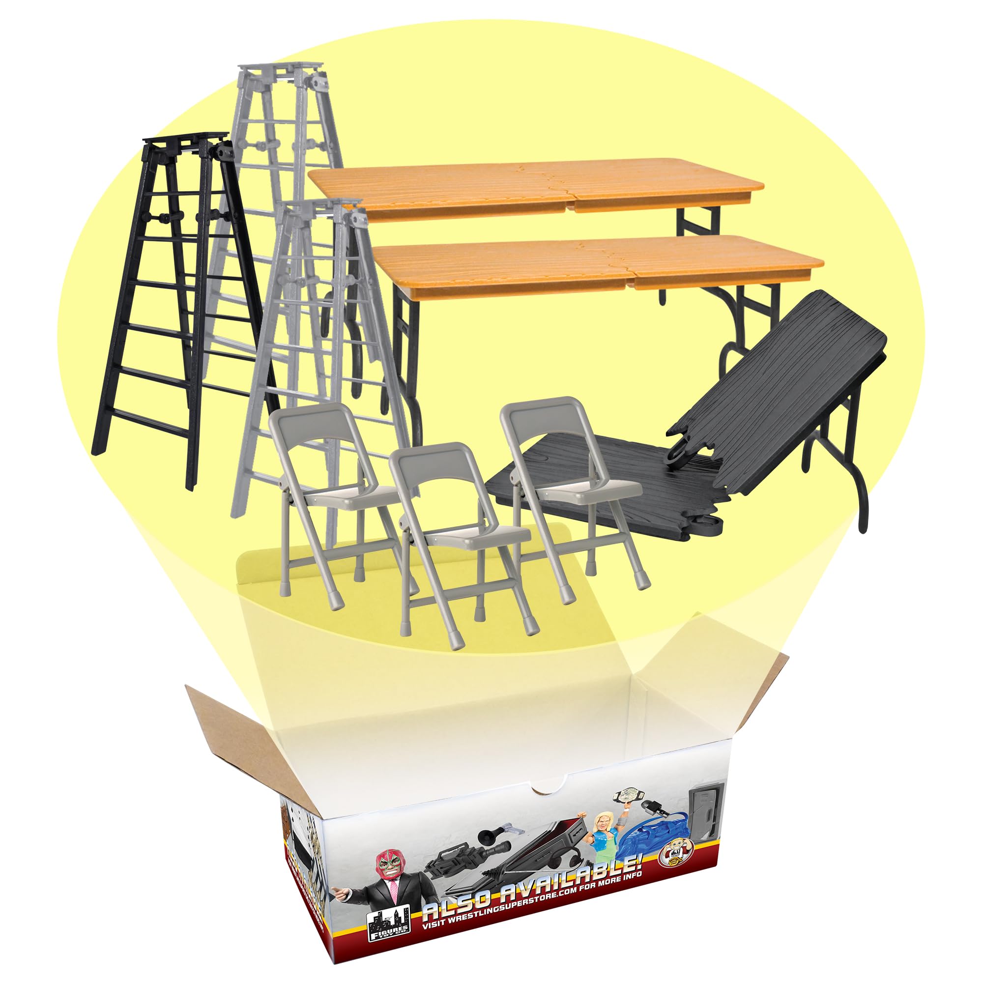 Wrestling Action Figure Accessory Set - Tables, Ladders & Chairs for WWE Toy Battles | Perfect for Role Play & Collectible Displays
